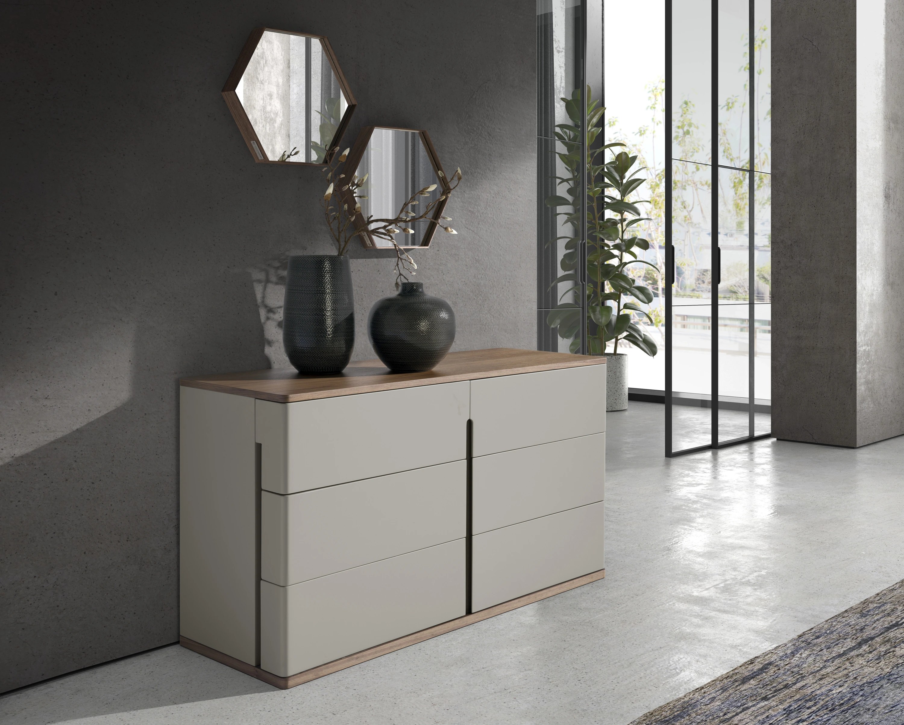 Miroir mural hexagonale noyer