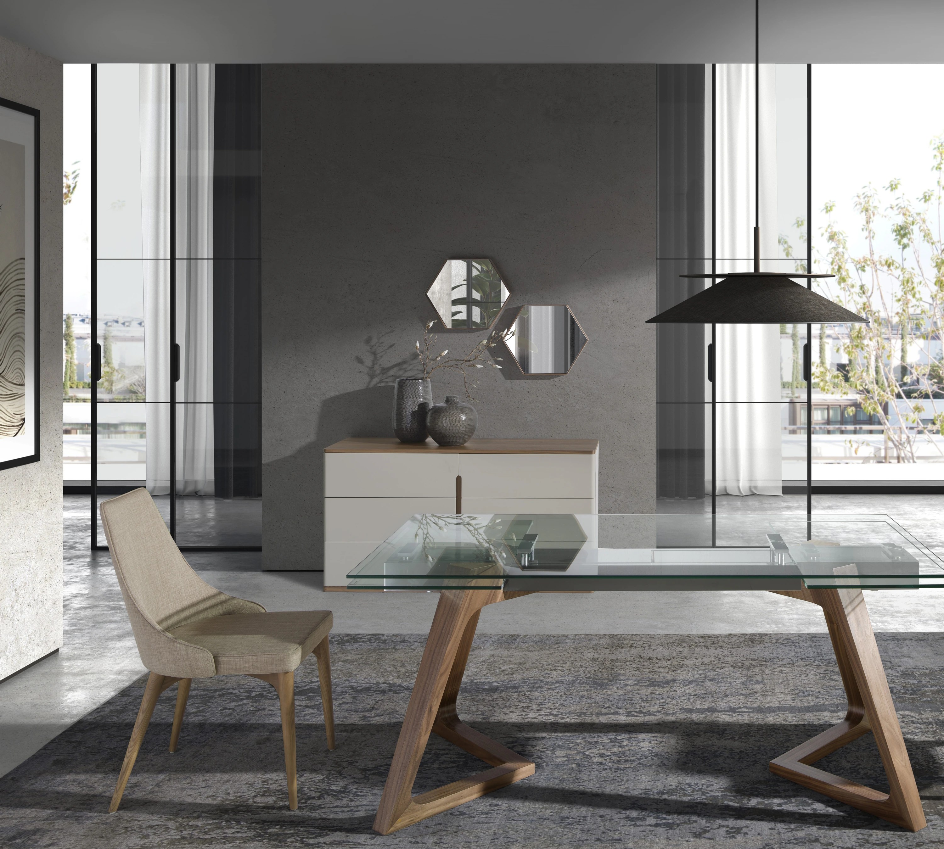 Miroir mural hexagonale noyer