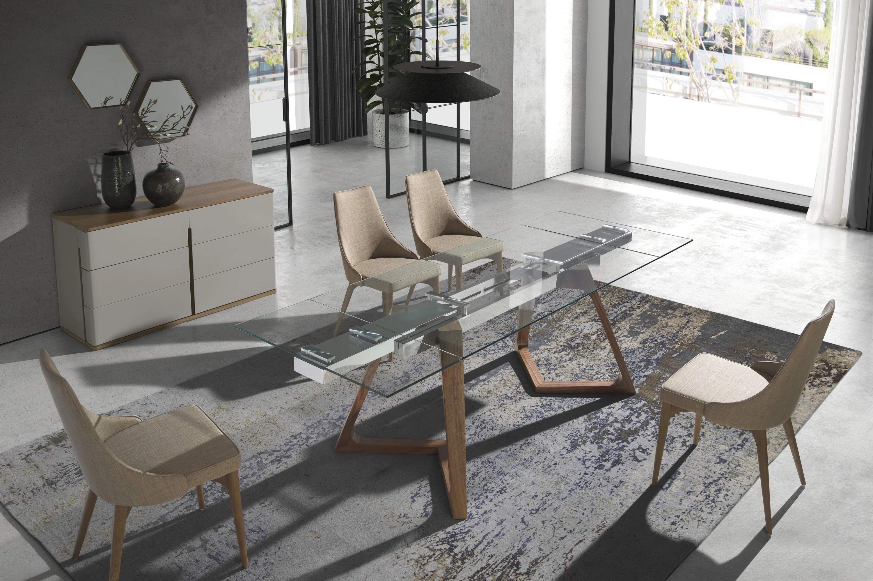 Miroir mural hexagonale noyer