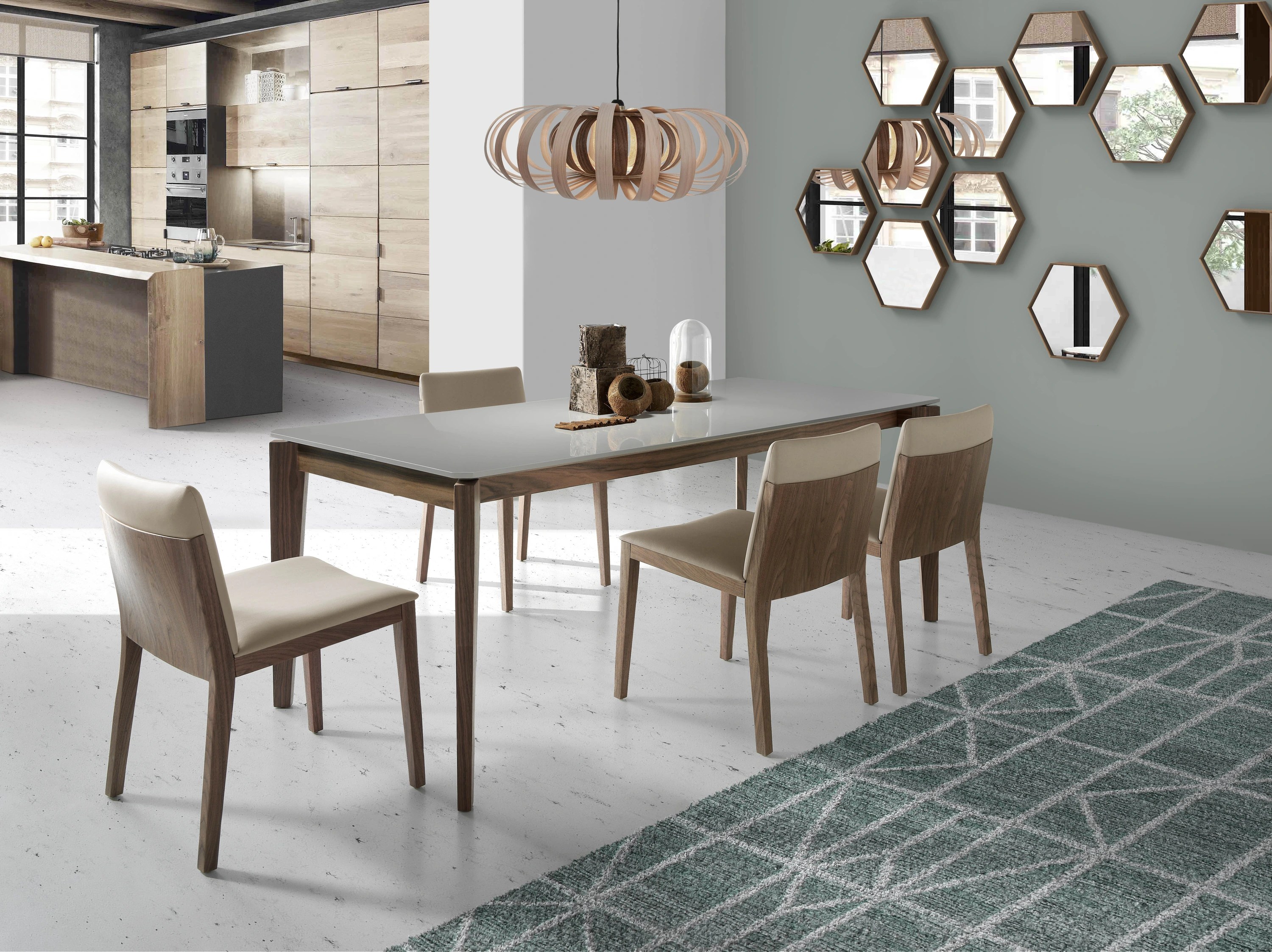 Miroir mural hexagonale noyer