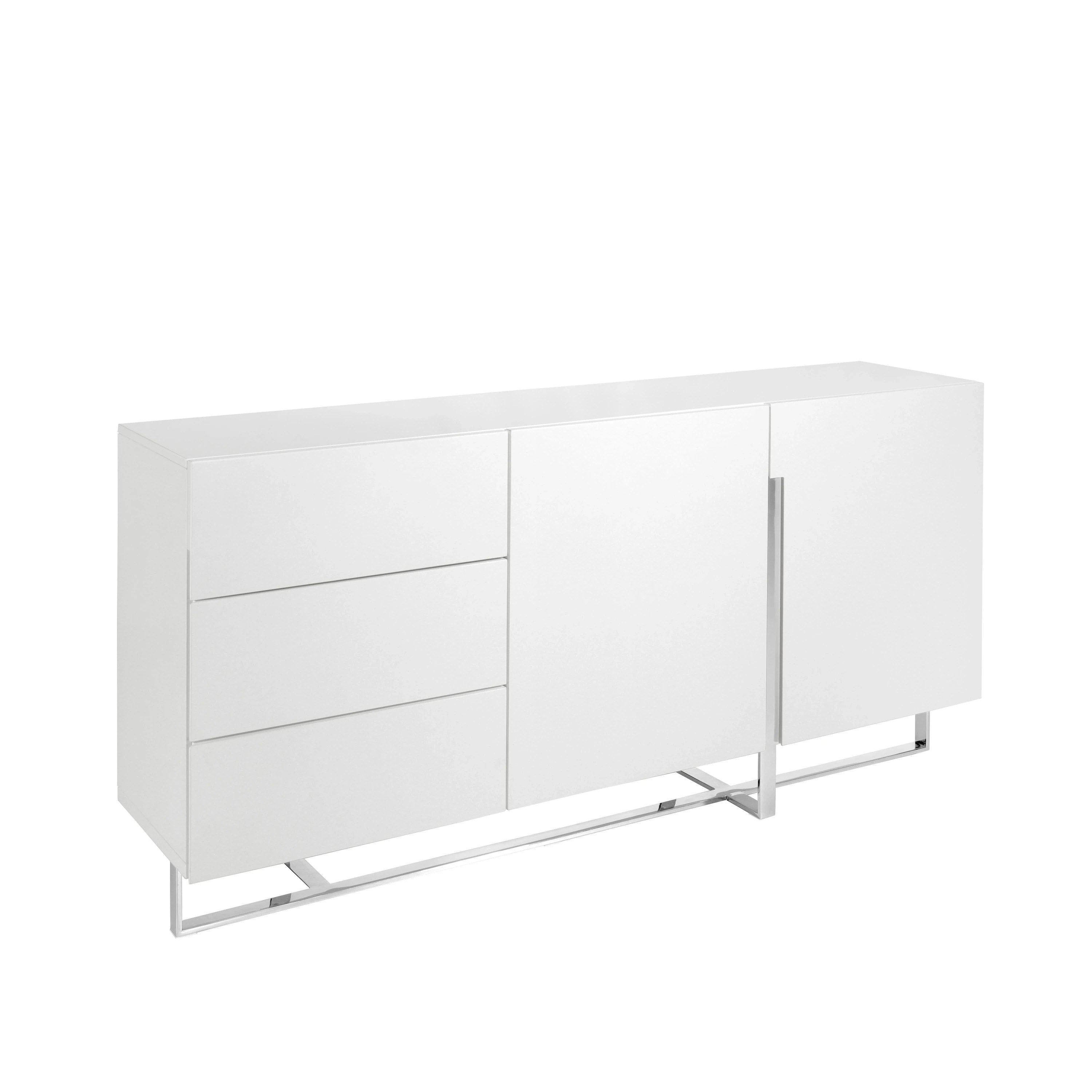 Buffet en bois blanc et acier chromé