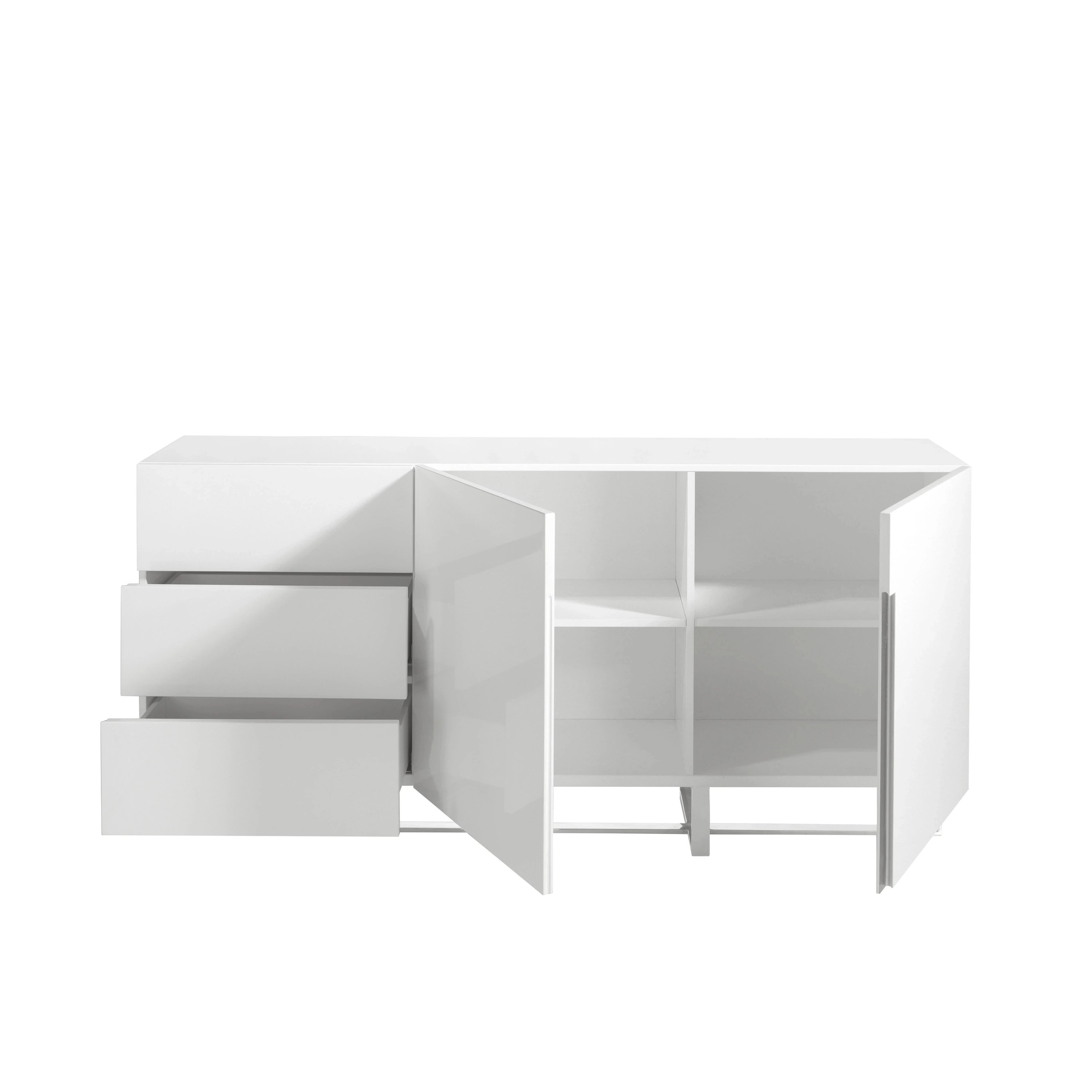 Buffet en bois blanc et acier chromé