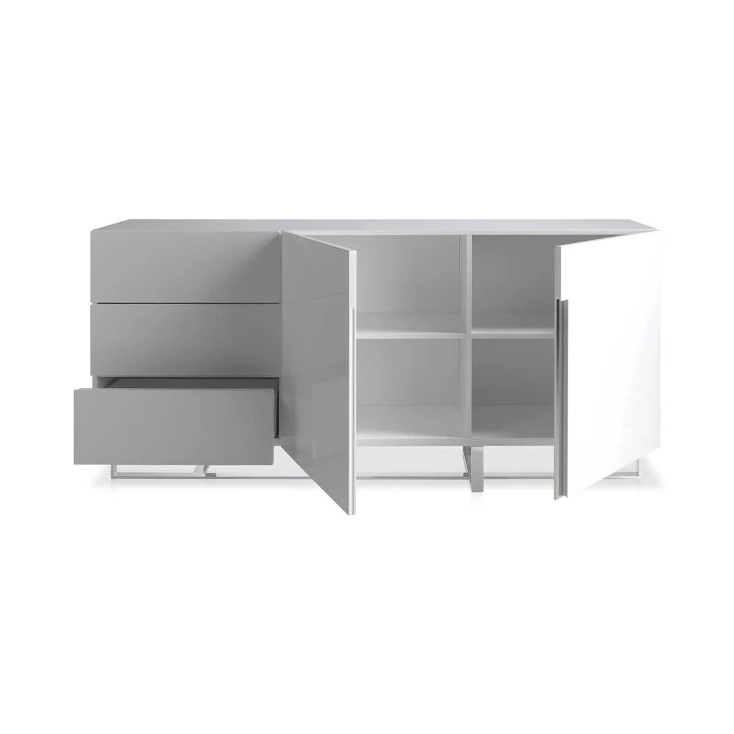 Buffet en bois blanc et acier chromé