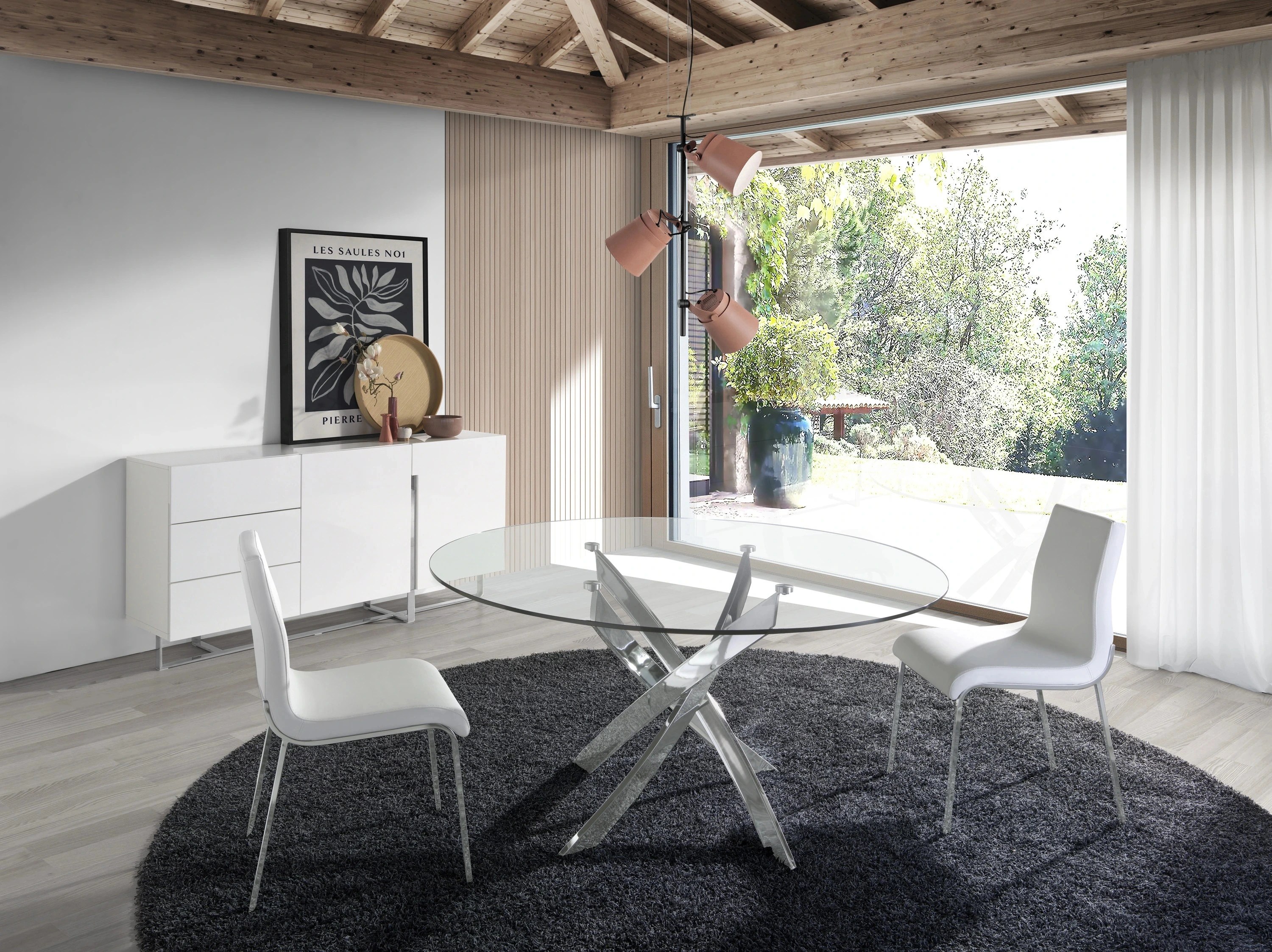 Buffet en bois blanc et acier chromé