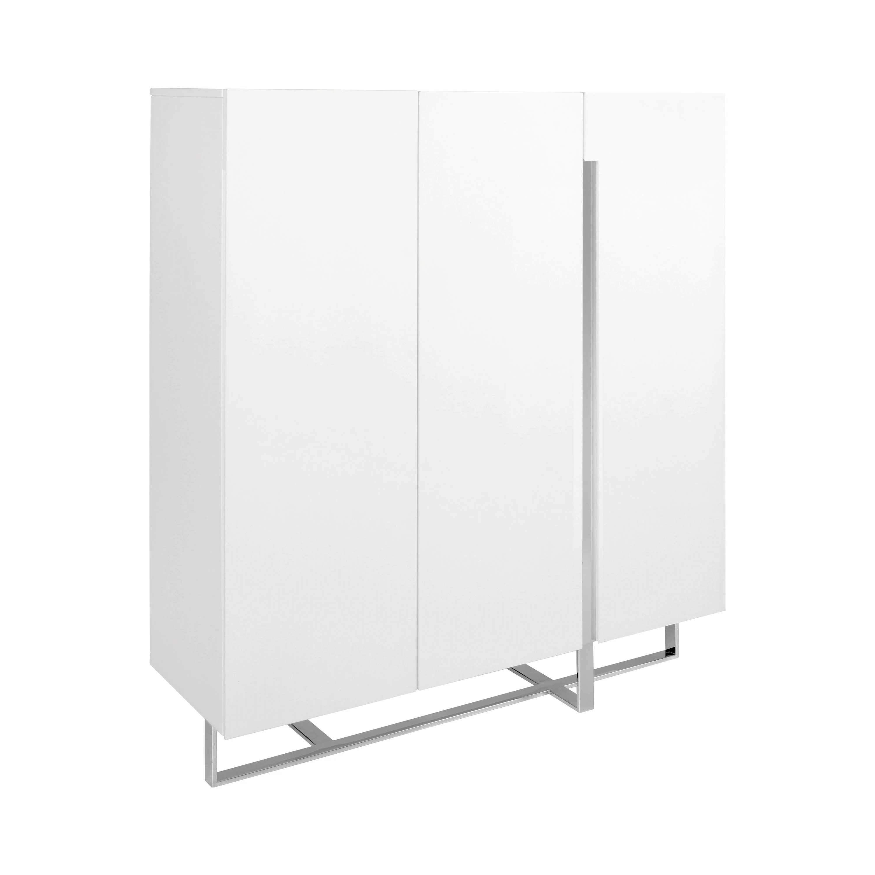 Buffet haut en bois blanc et acier chromé