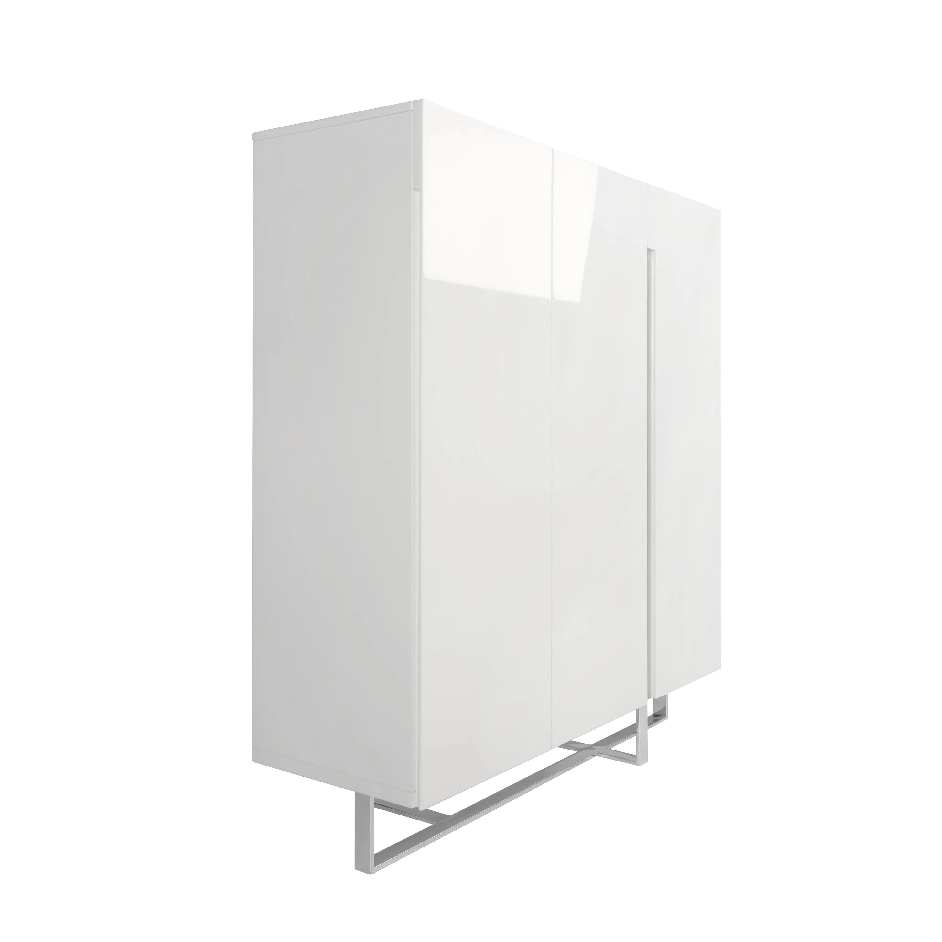 Buffet haut en bois blanc et acier chromé