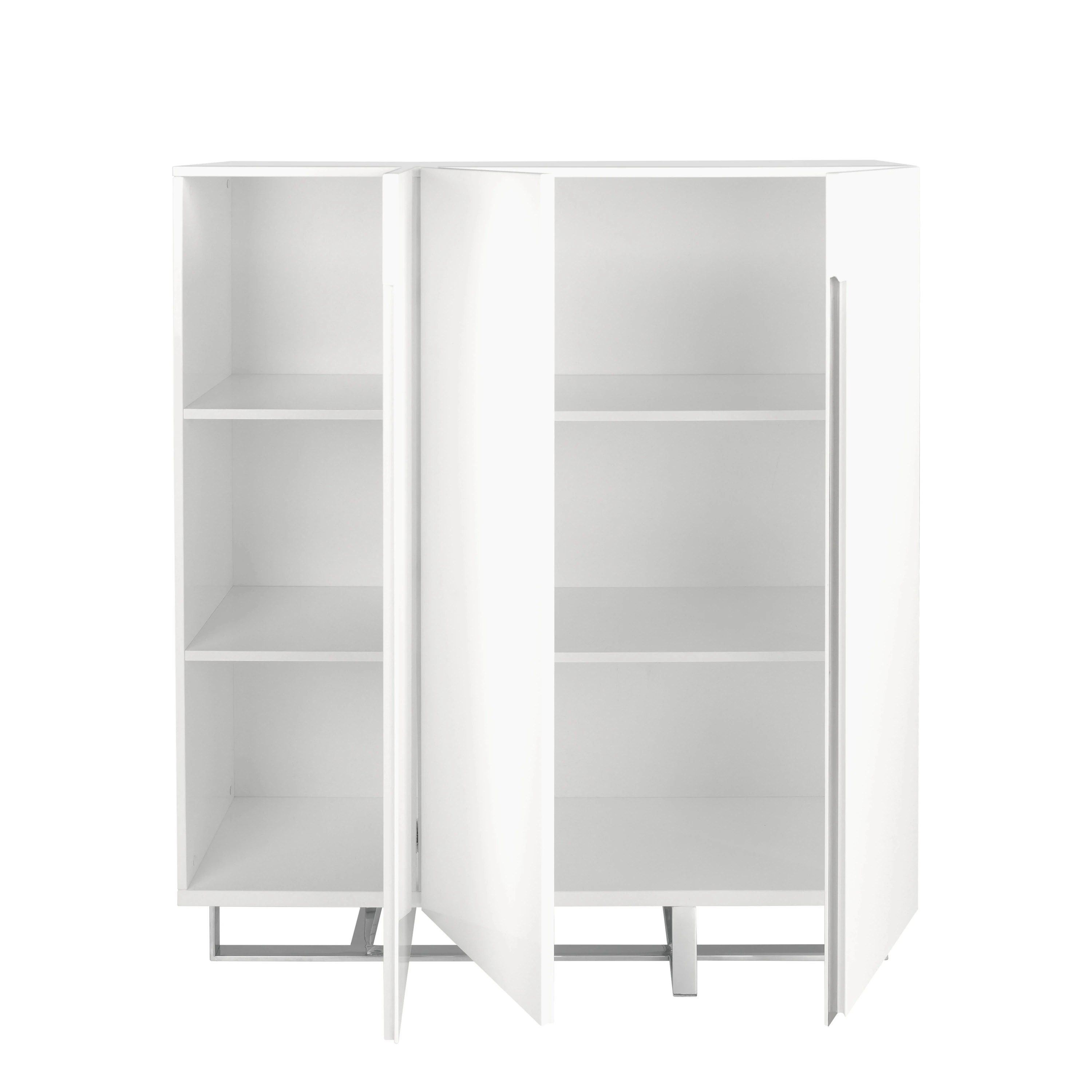 Buffet haut en bois blanc et acier chromé