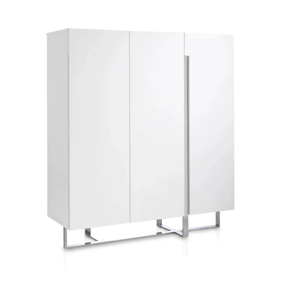Buffet haut en bois blanc et acier chromé