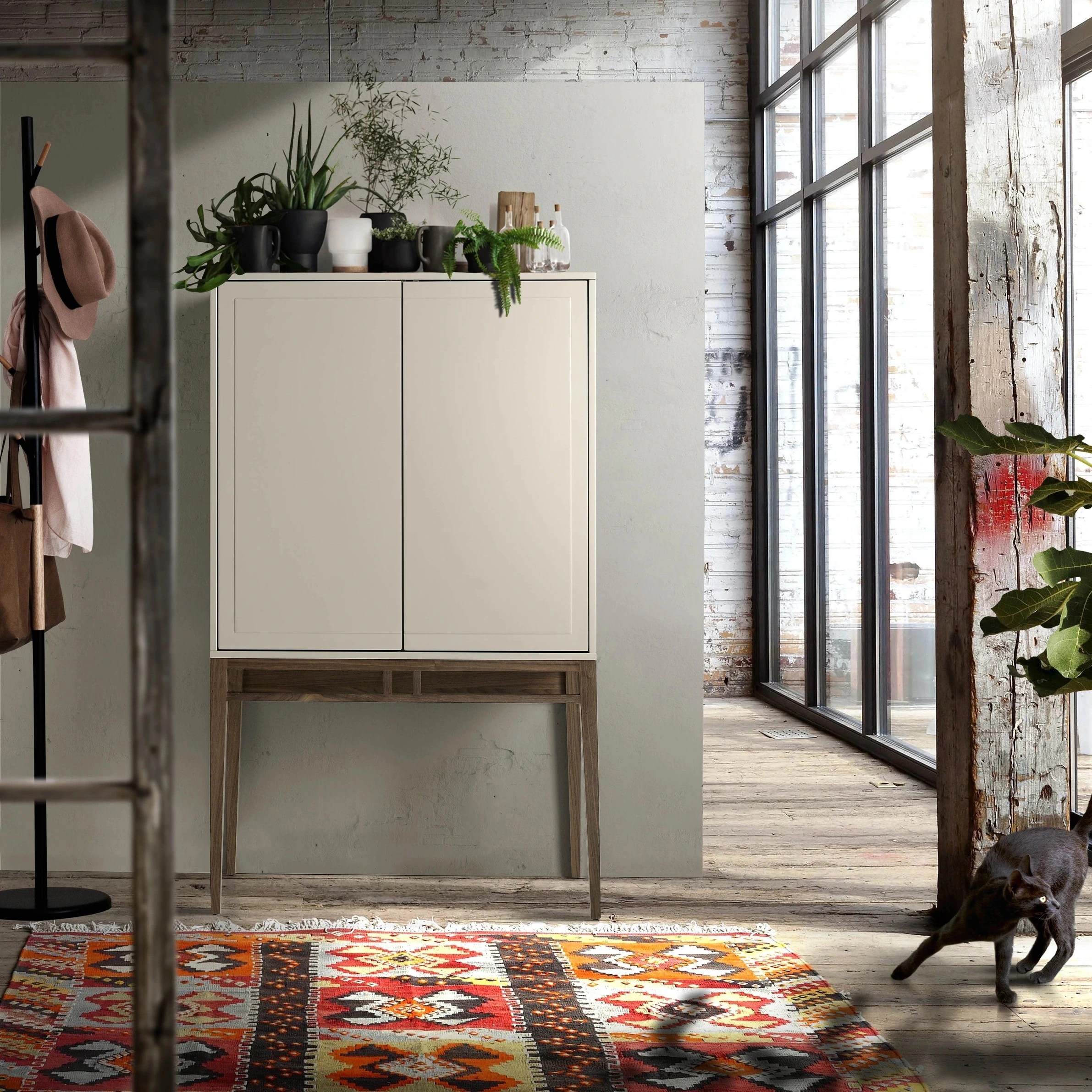 Buffet haut beige et noyer