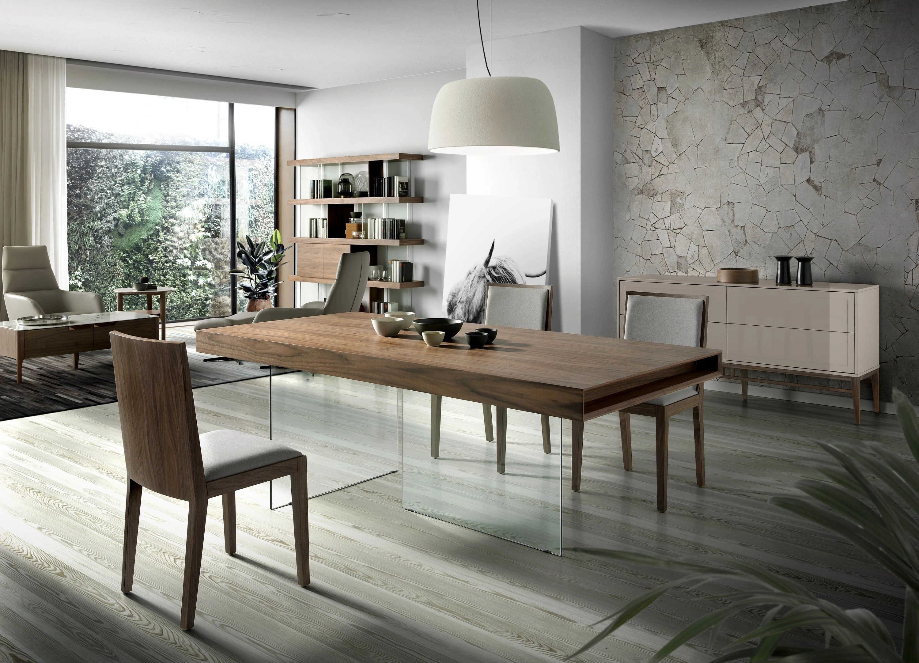 Buffet en bois beige et noyer