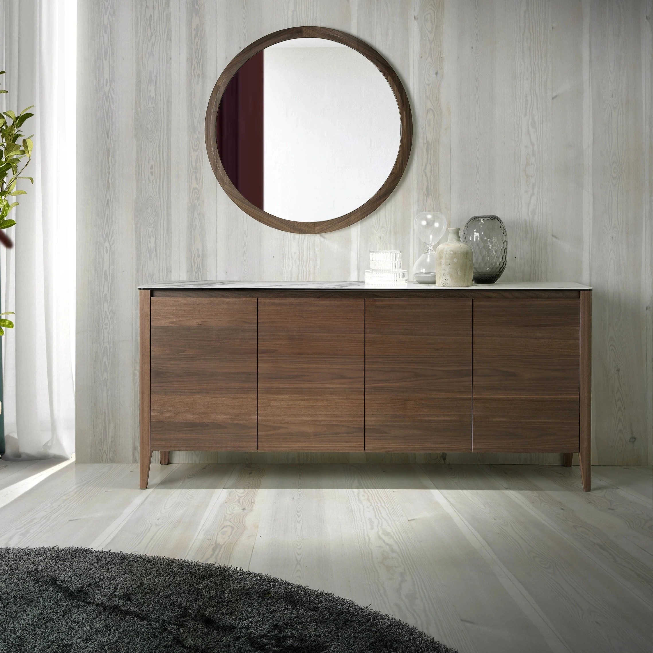 Buffet en noyer avec plateau en marbre céramique