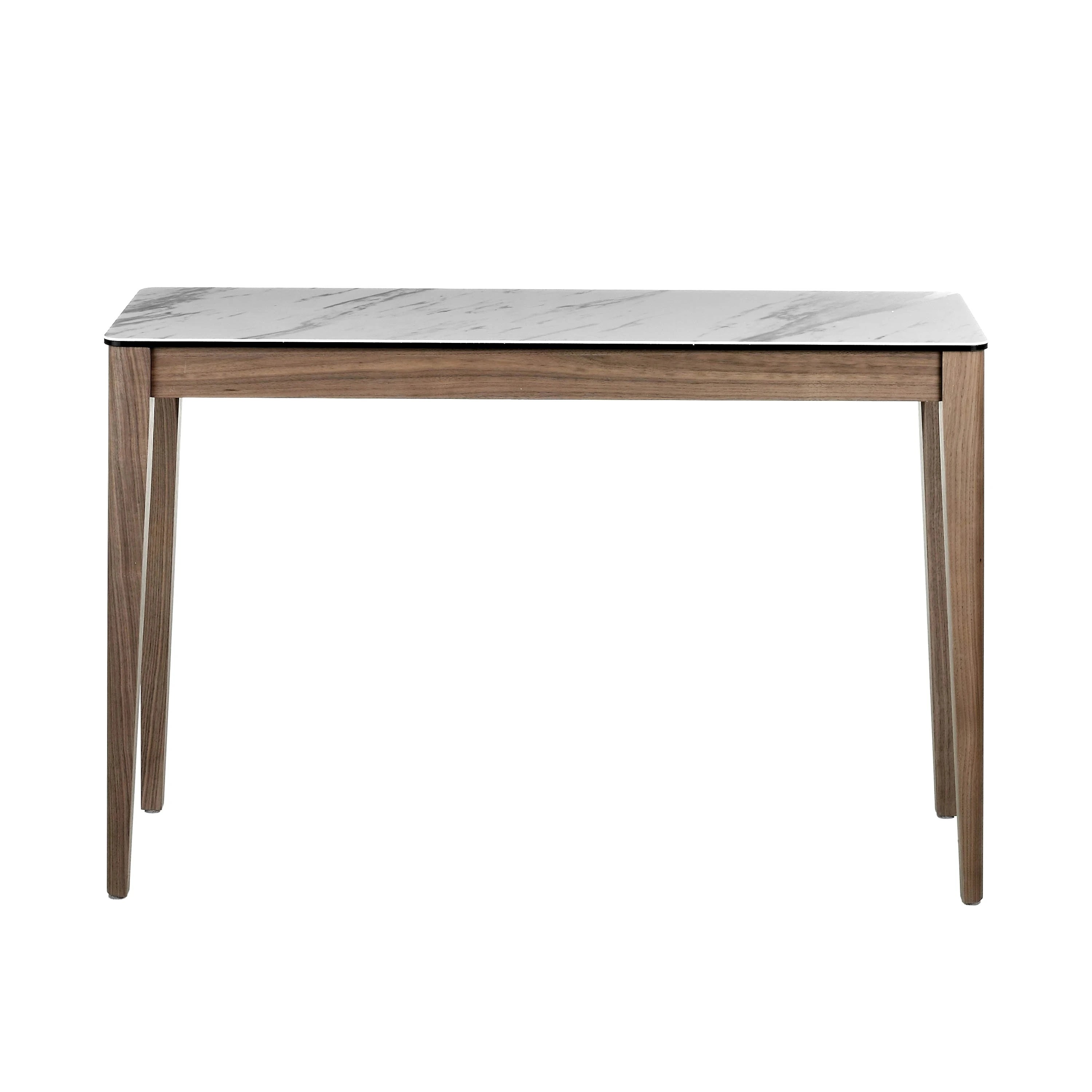 Console rectangulaire en porcelaine, marbre et noyer
