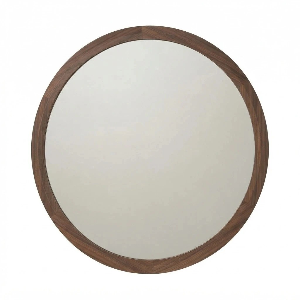 Miroir mural rond noyer