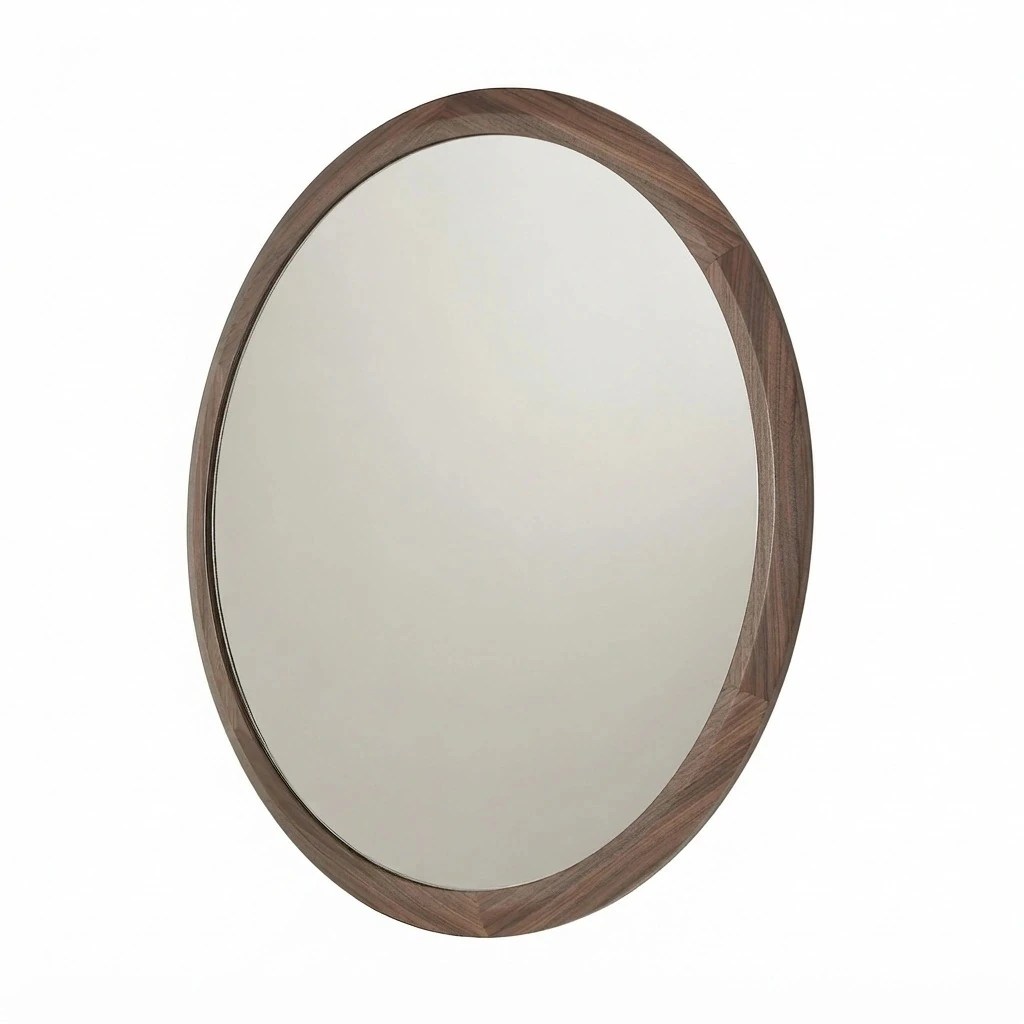 Miroir mural rond noyer