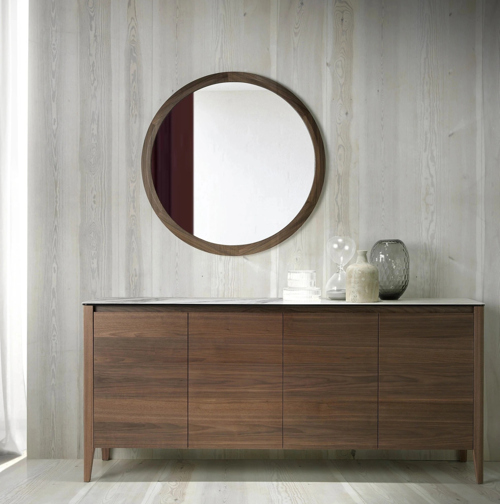 Miroir mural rond noyer