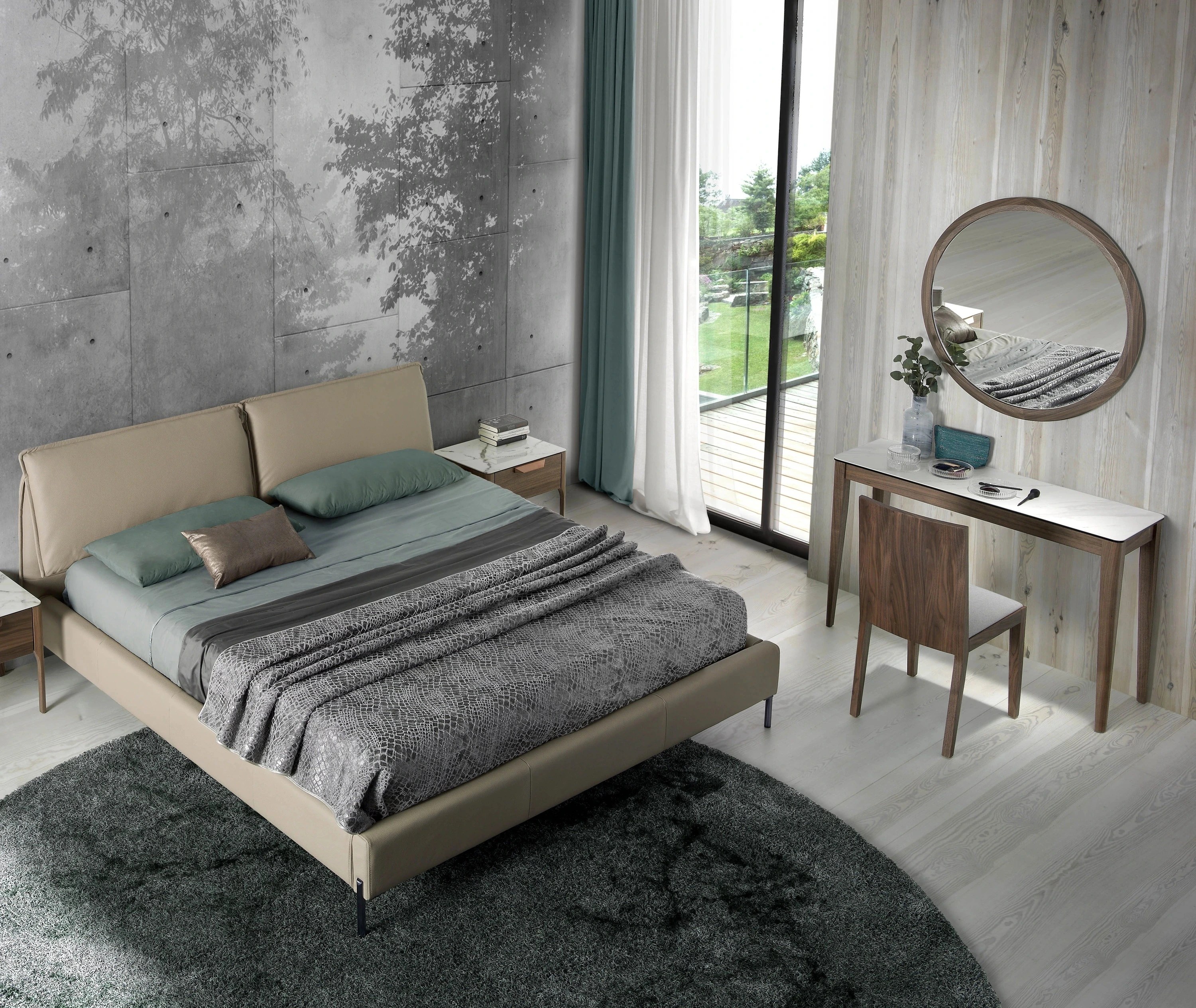 Miroir mural rond noyer