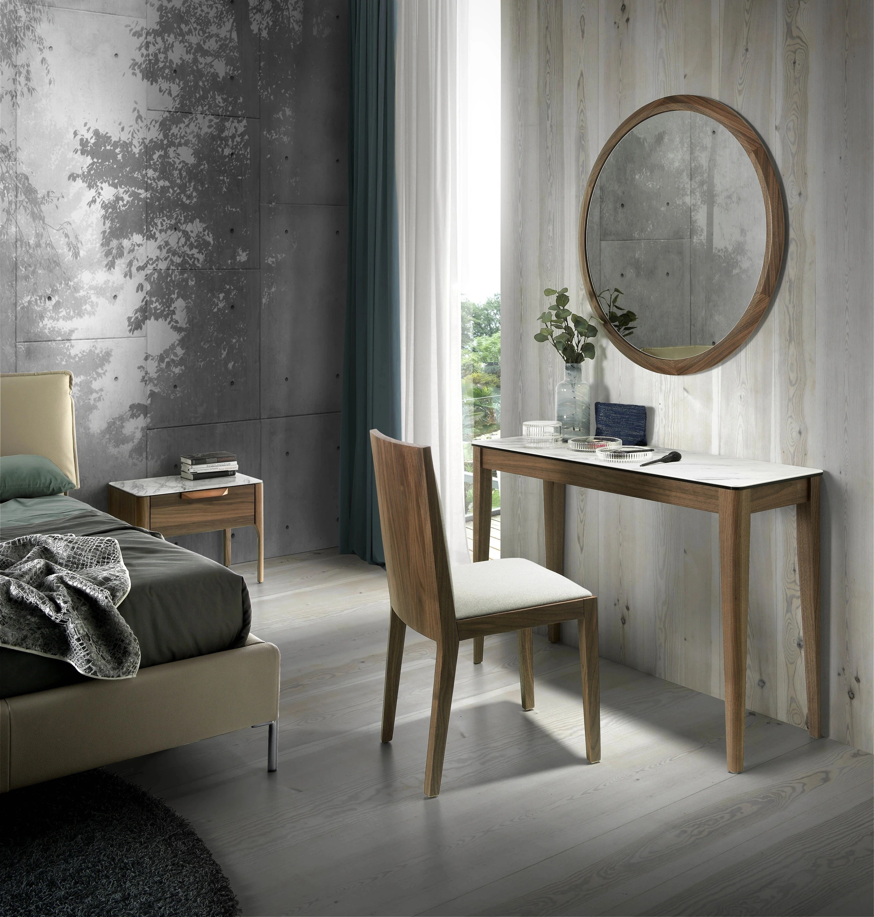 Miroir mural rond noyer