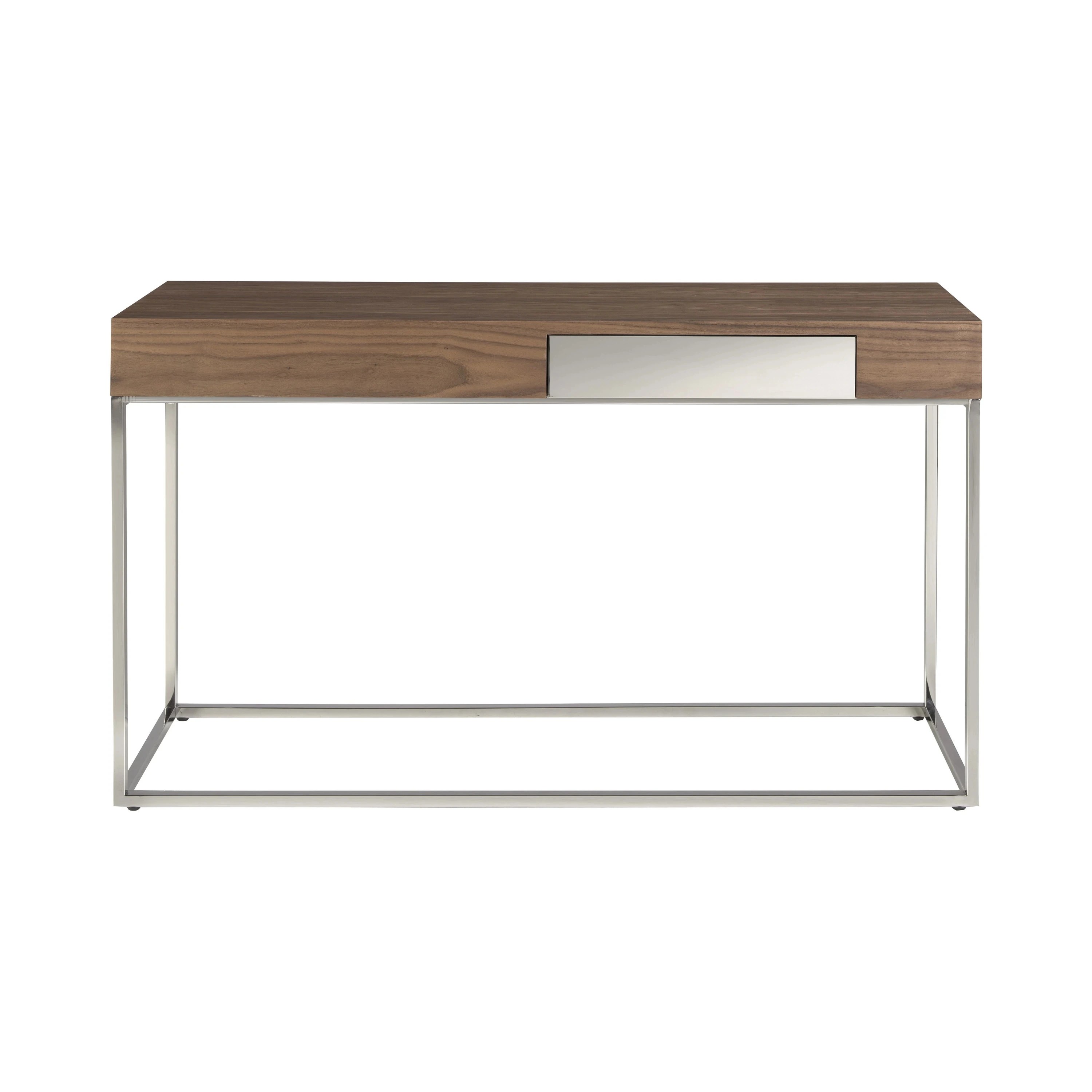 Console rectangulaire en noyer et acier chromé