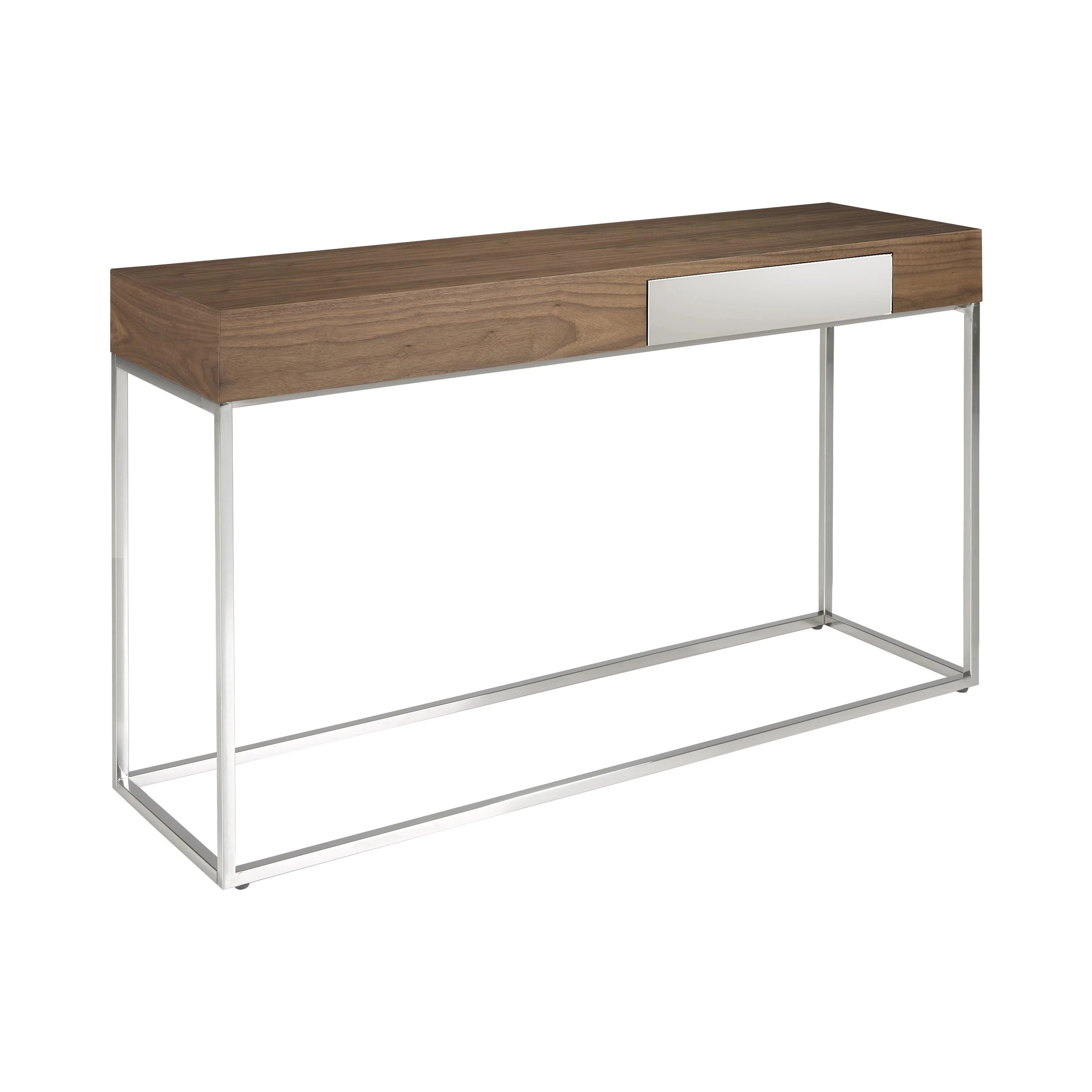 Console rectangulaire en noyer et acier chromé