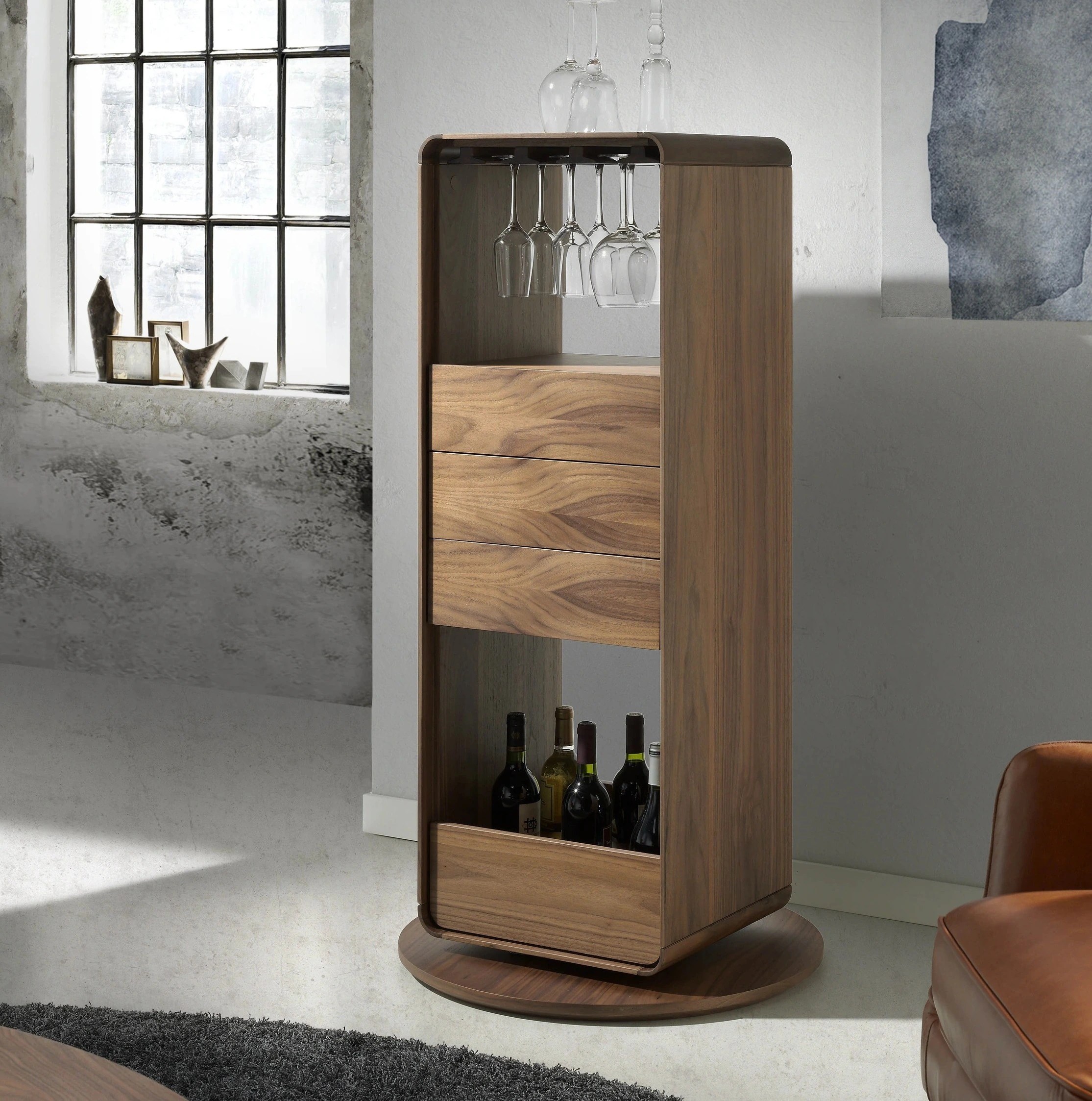 Meuble bar pivotant en noyer
