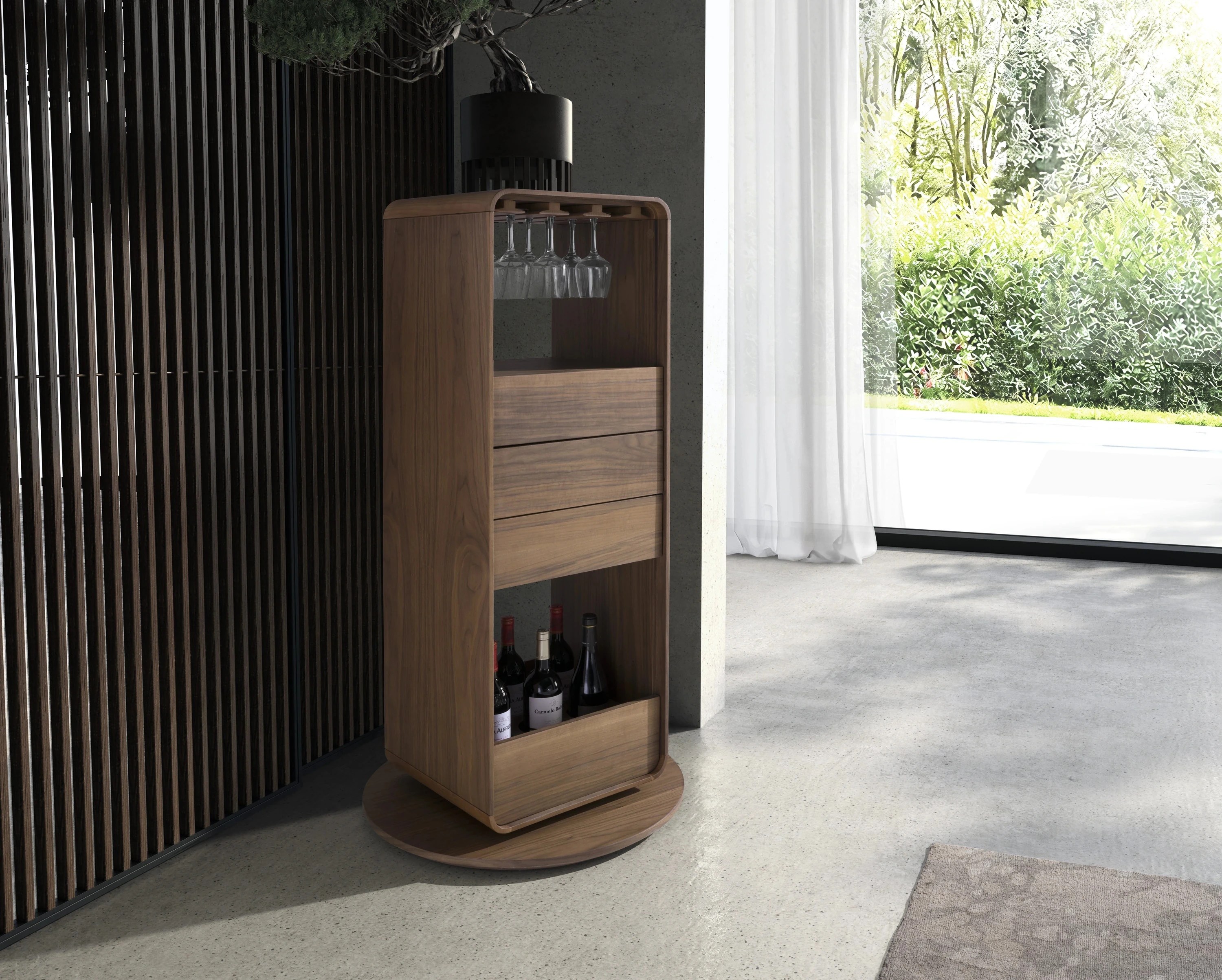Meuble bar pivotant en noyer