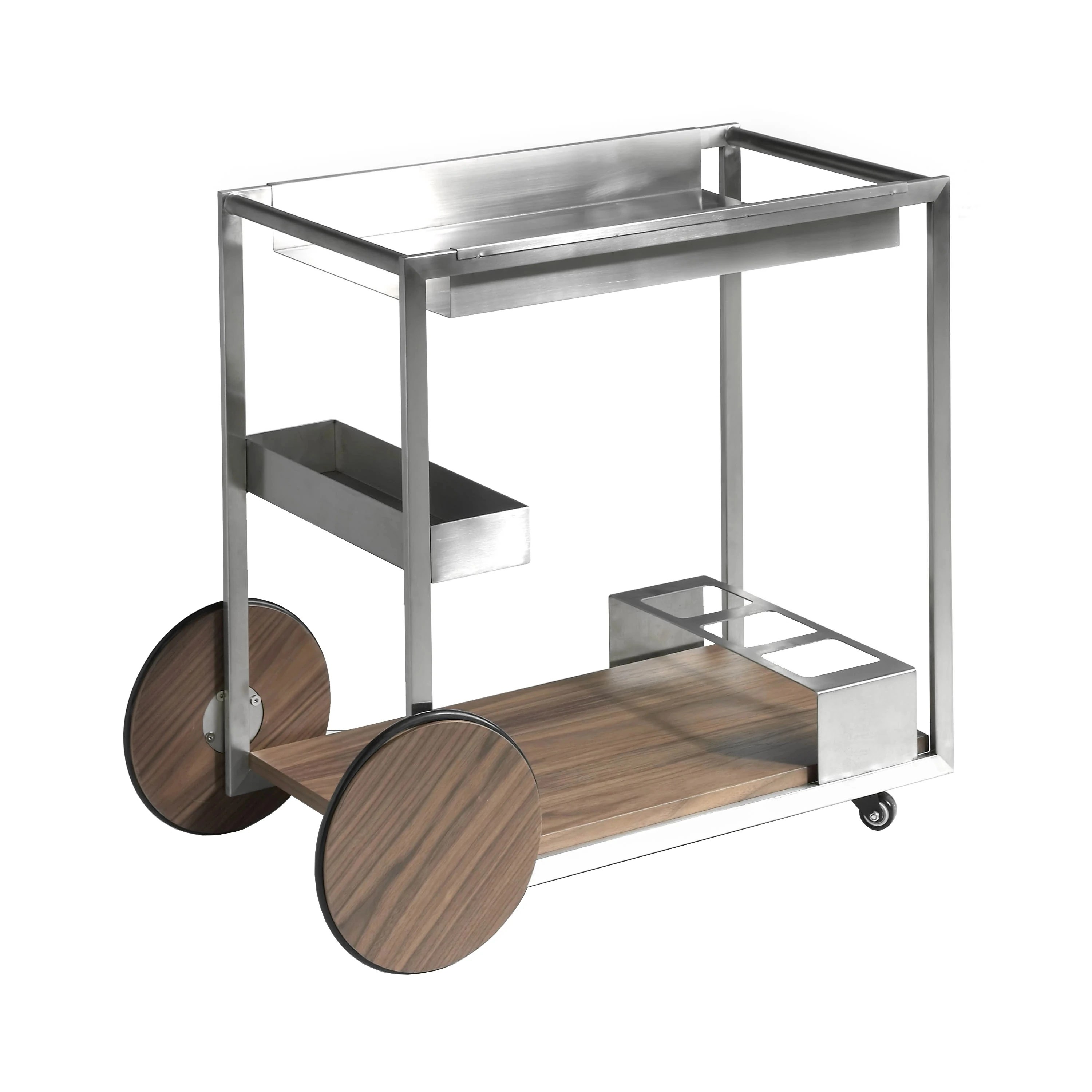 Chariot minibar en acier et noyer