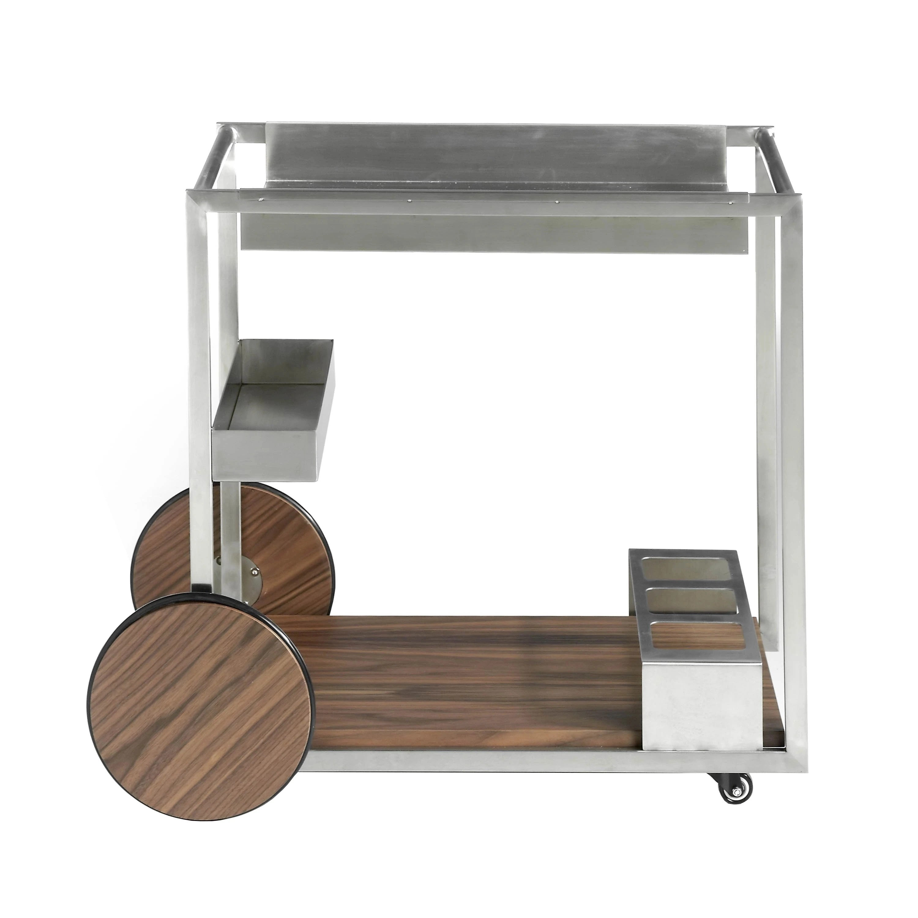 Chariot minibar en acier et noyer