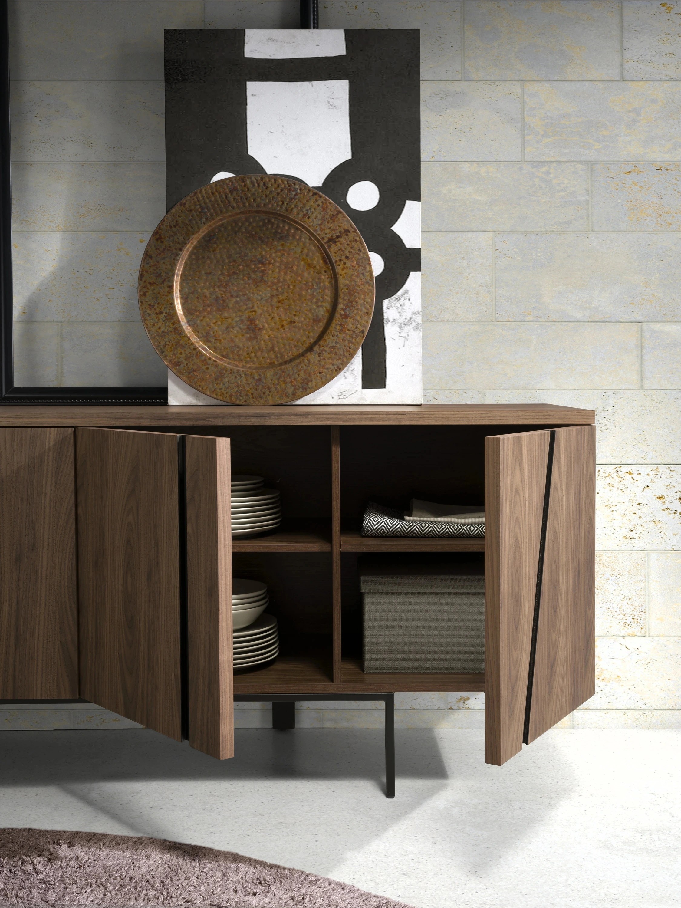 Buffet noyer et acier noir