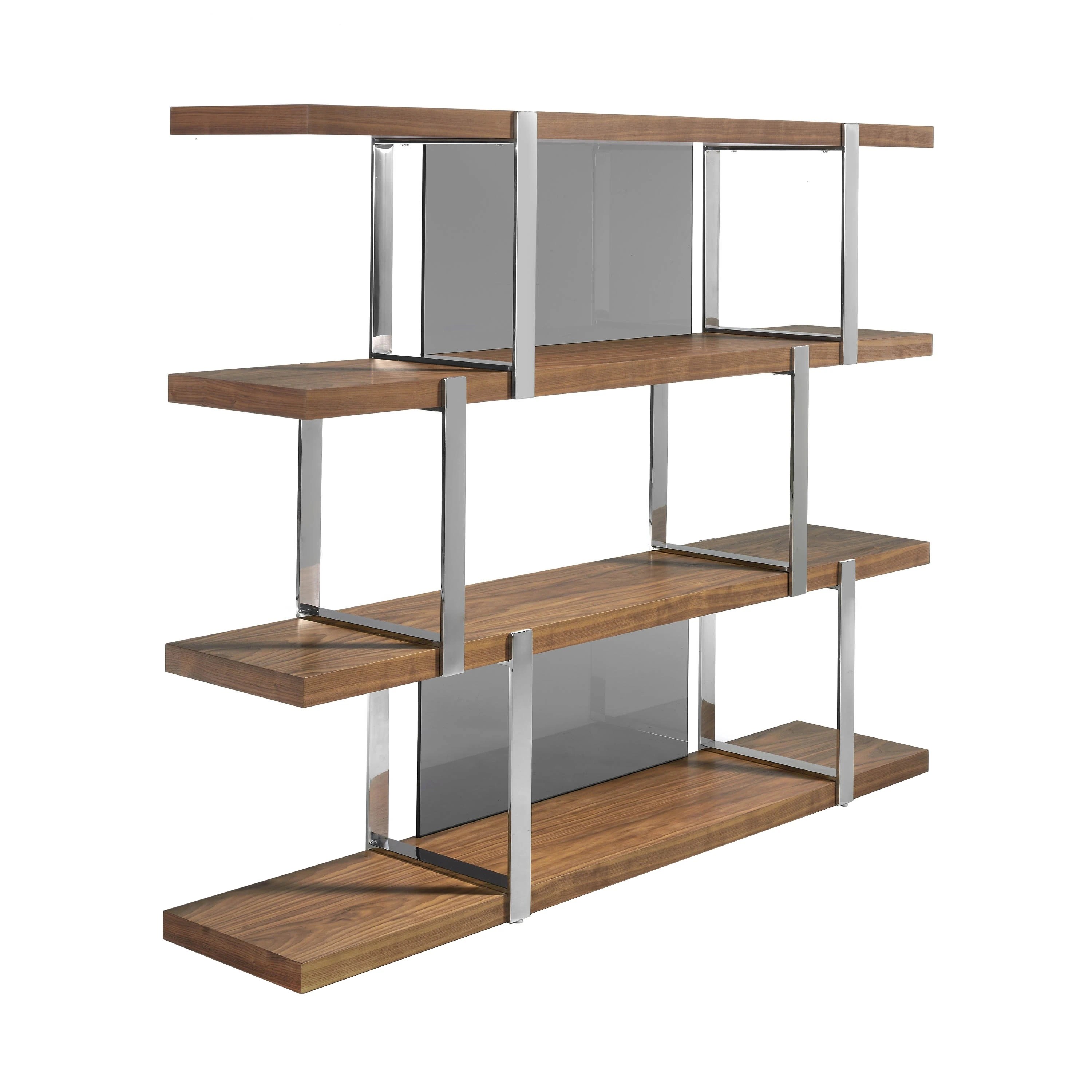 Etagère en noyer avec cloisons en verre noir