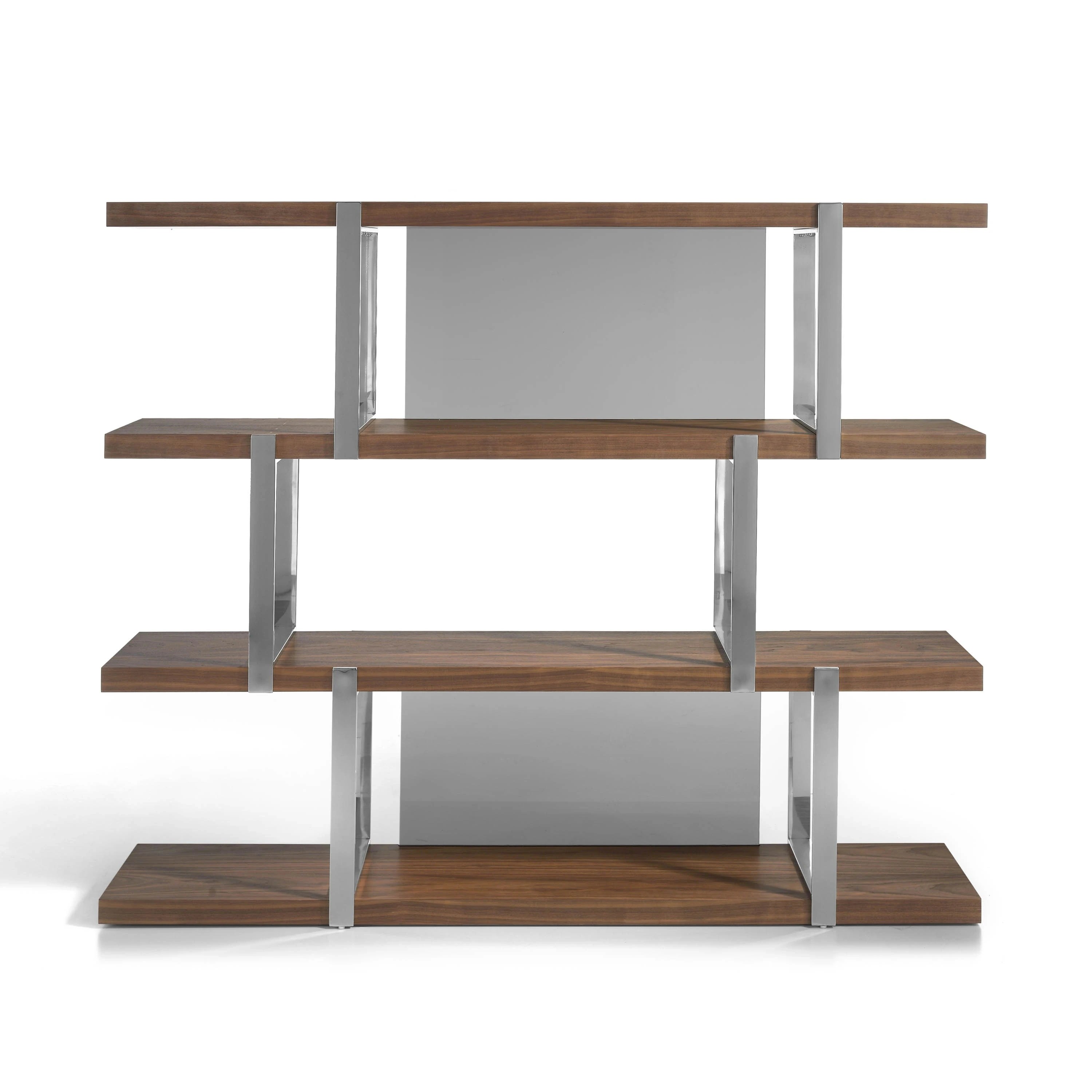Etagère en noyer avec cloisons en verre noir