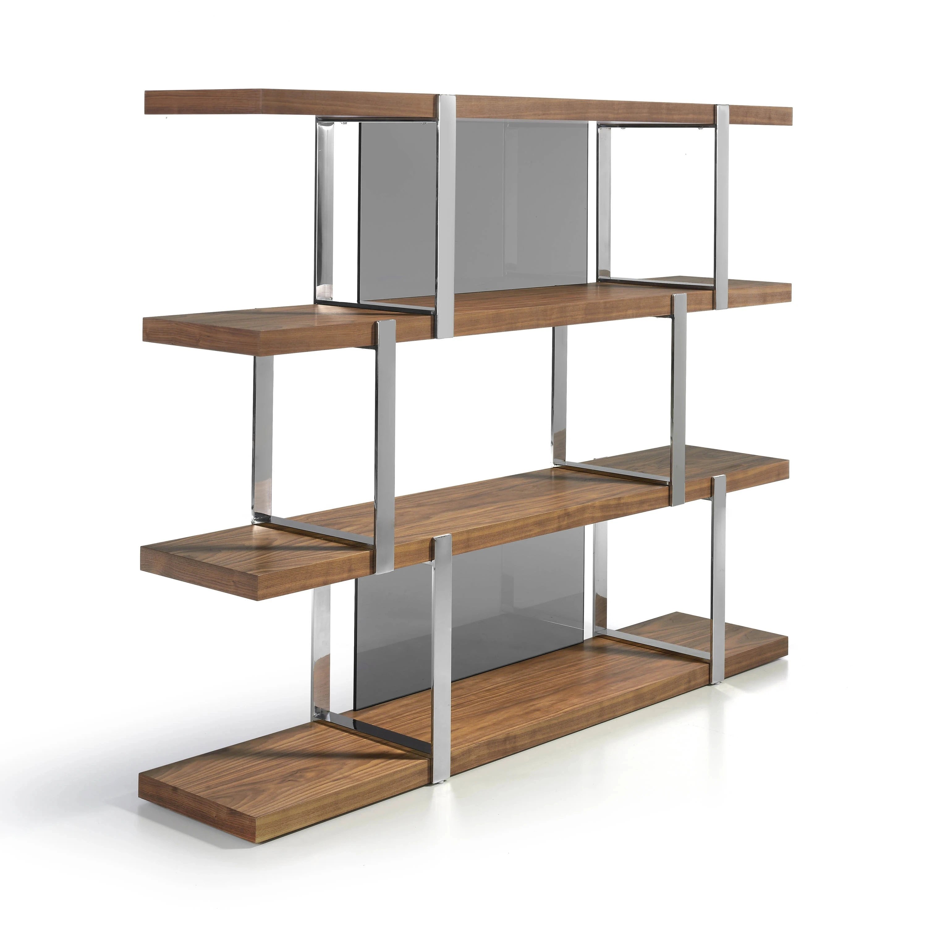 Etagère en noyer avec cloisons en verre noir