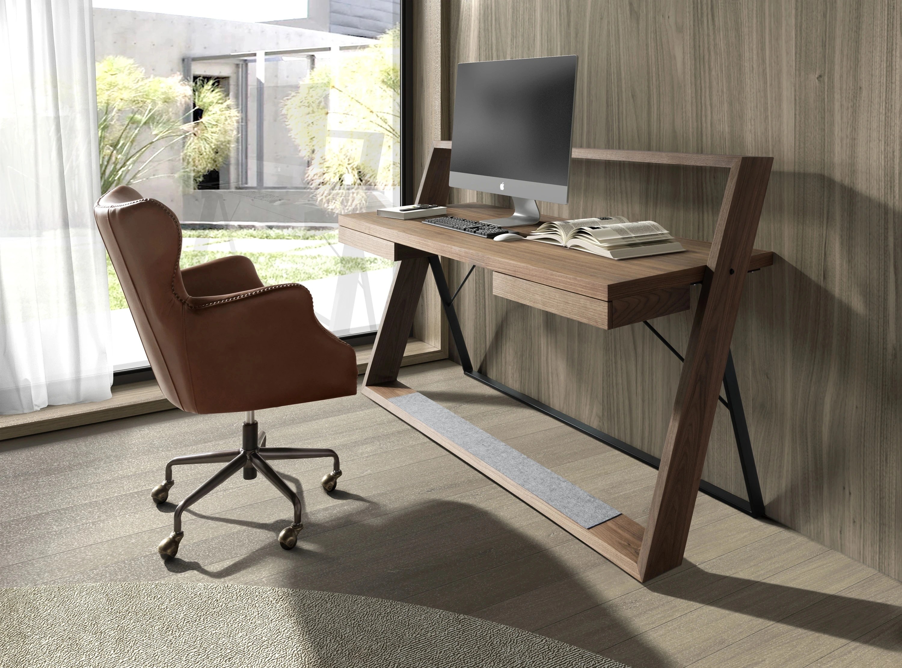 Bureau en noyer et acier noir