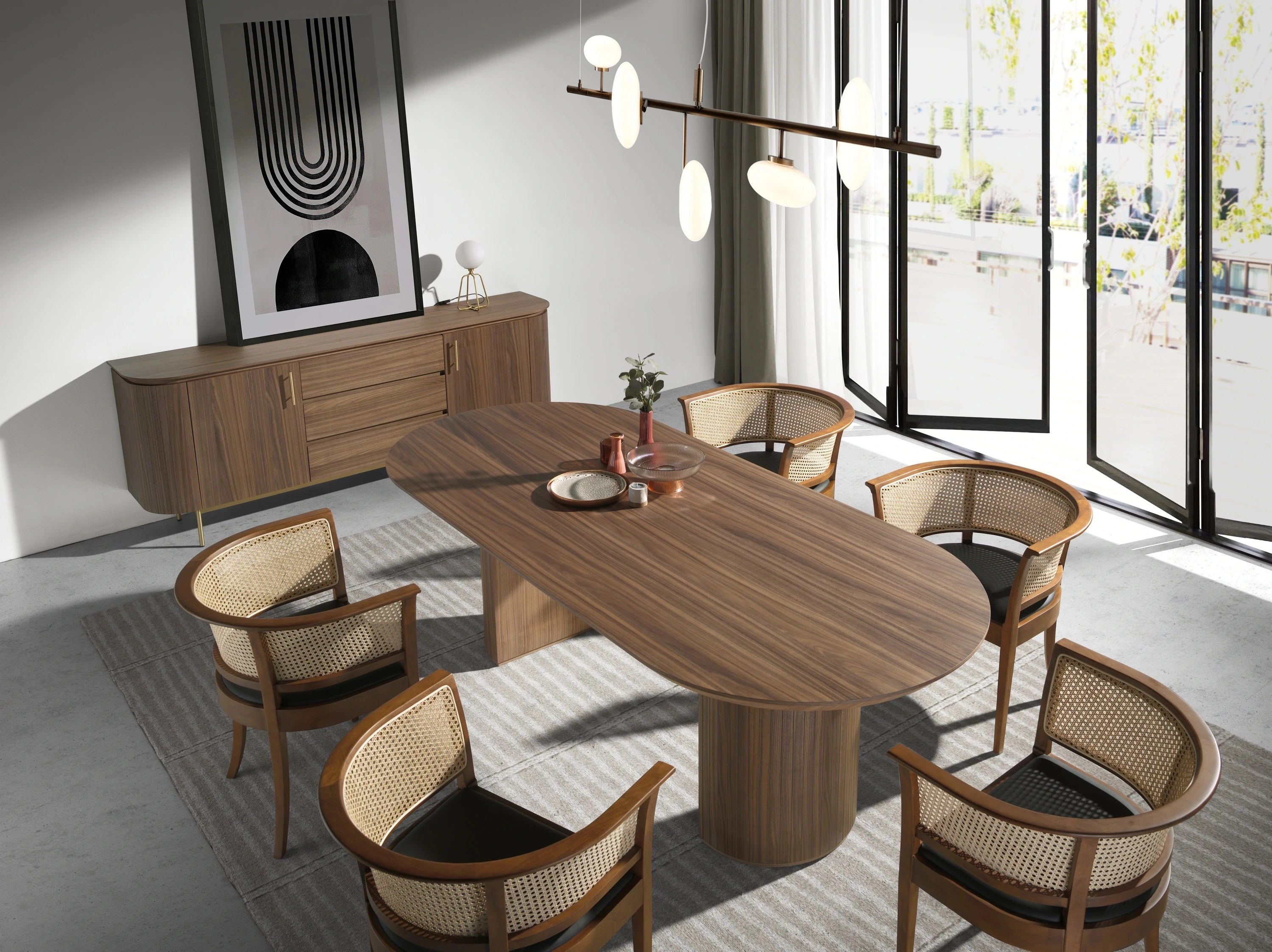 Buffet noyer et acier poli doré