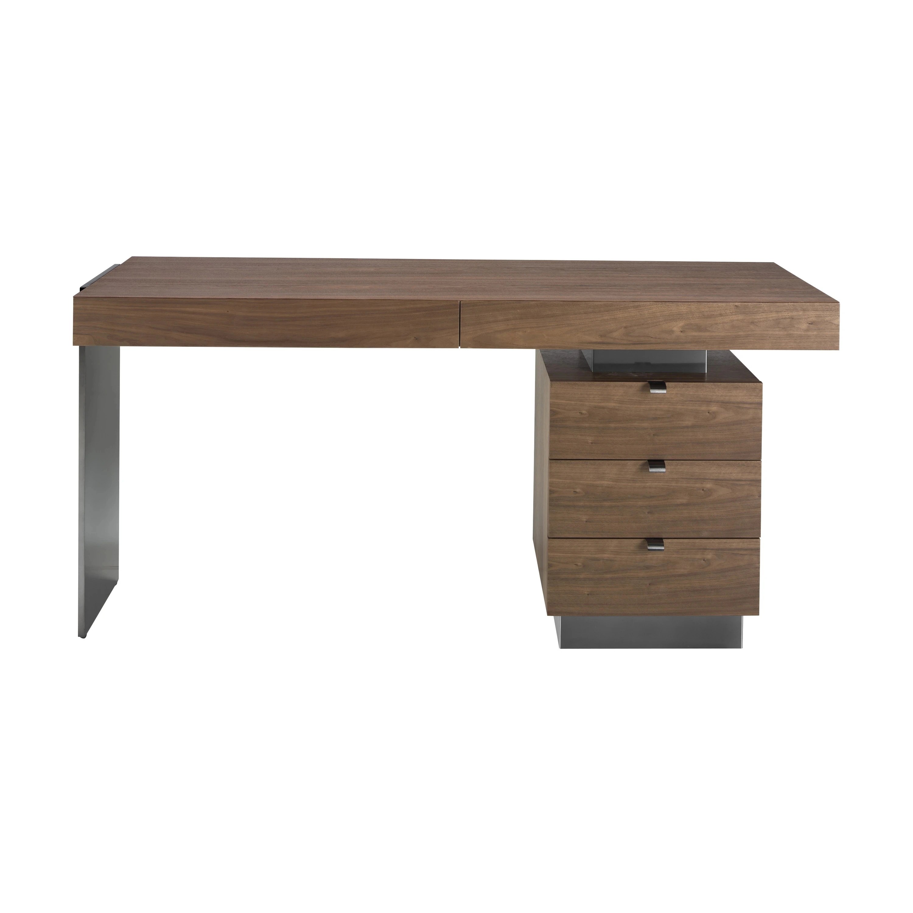 Bureau en noyer et acier poli foncé