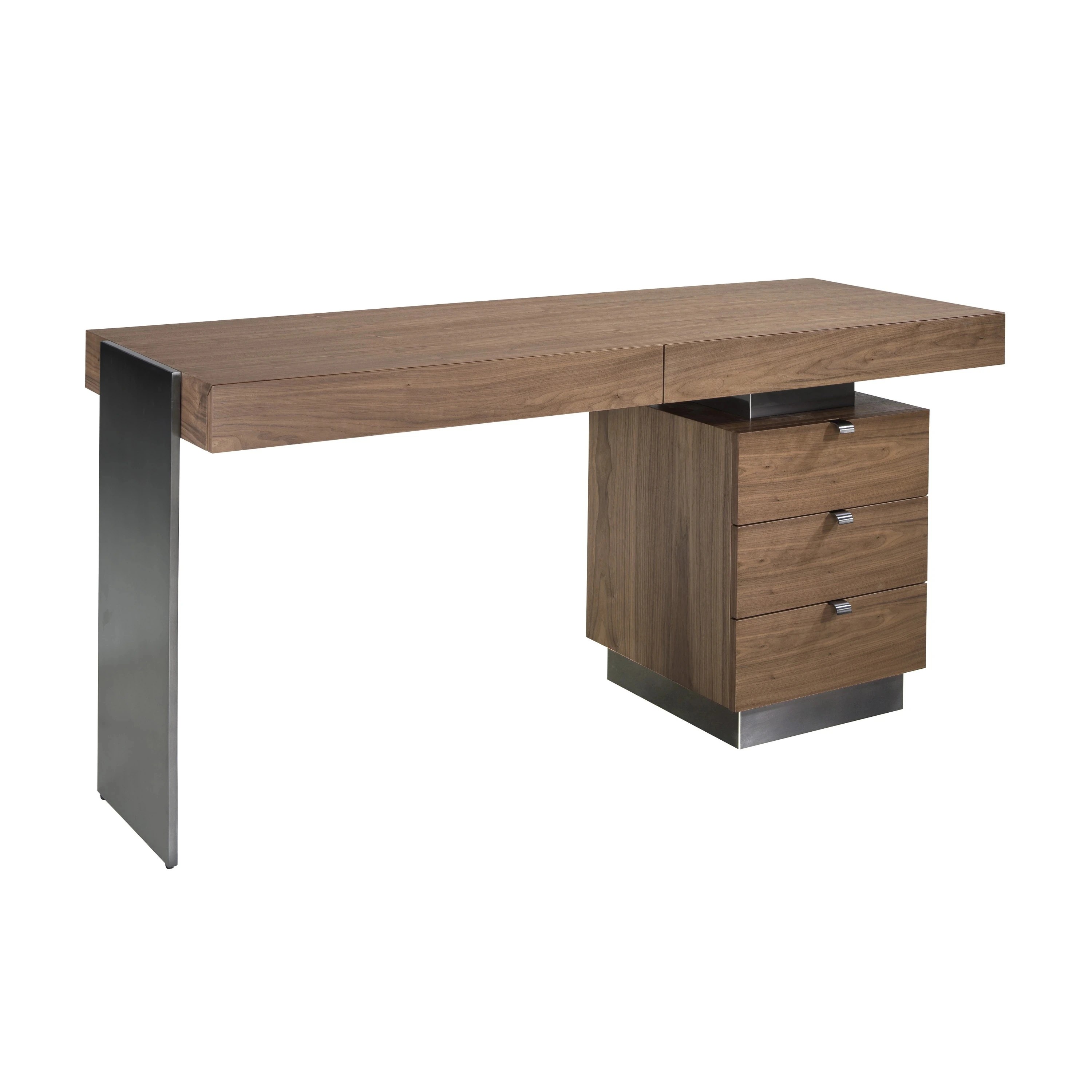 Bureau en noyer et acier poli foncé