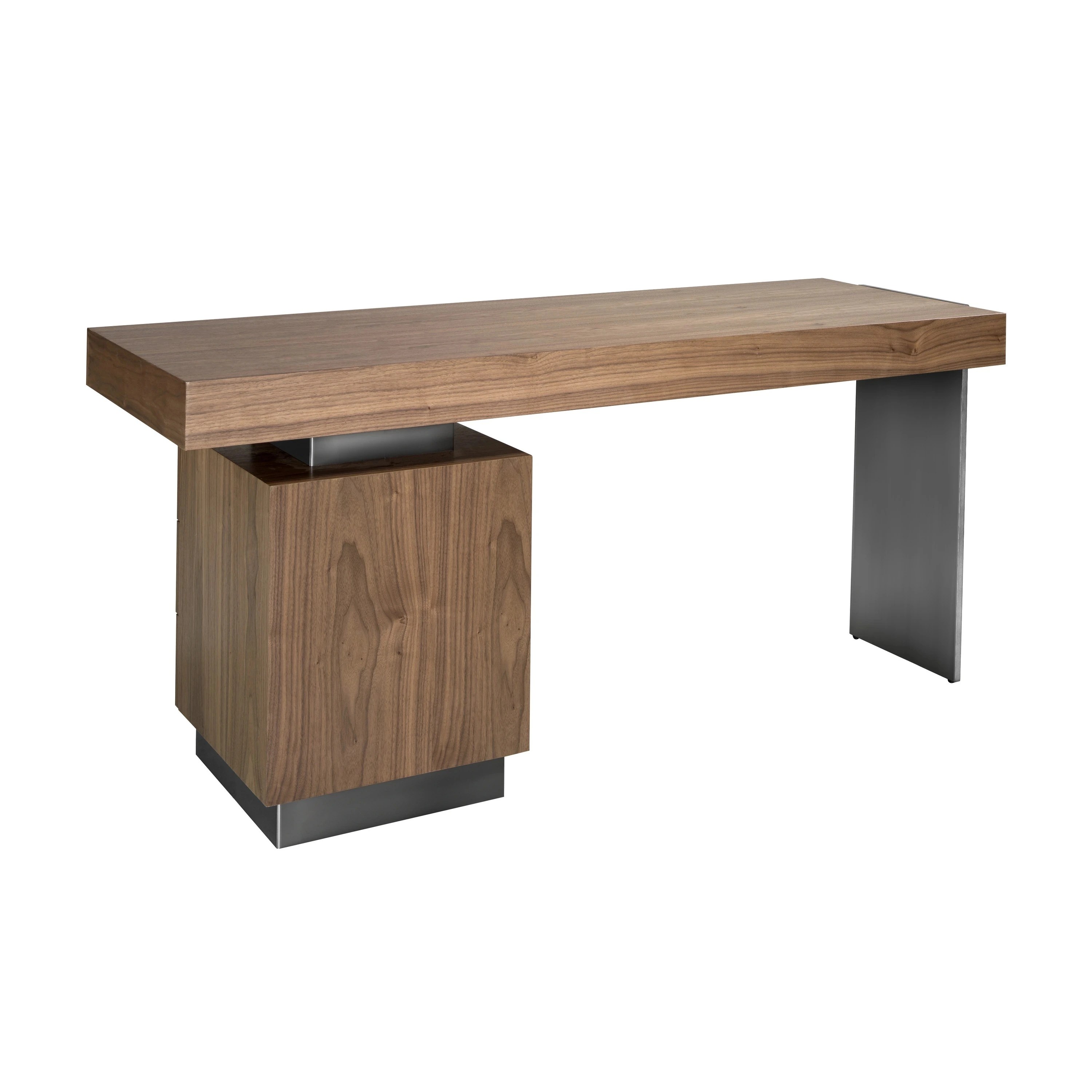 Bureau en noyer et acier poli foncé