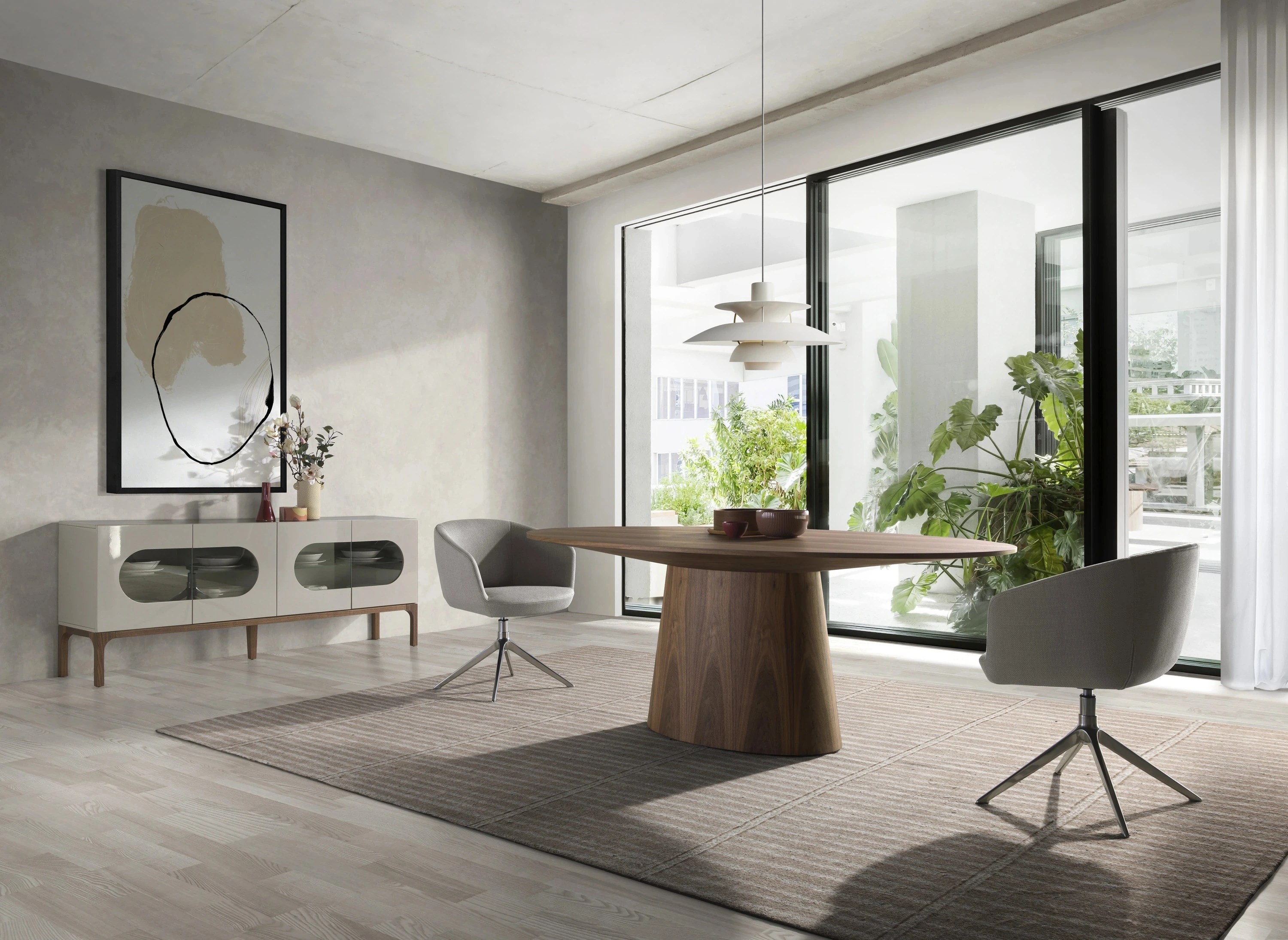 Buffet en noyer et gris avec éclairage intérieur