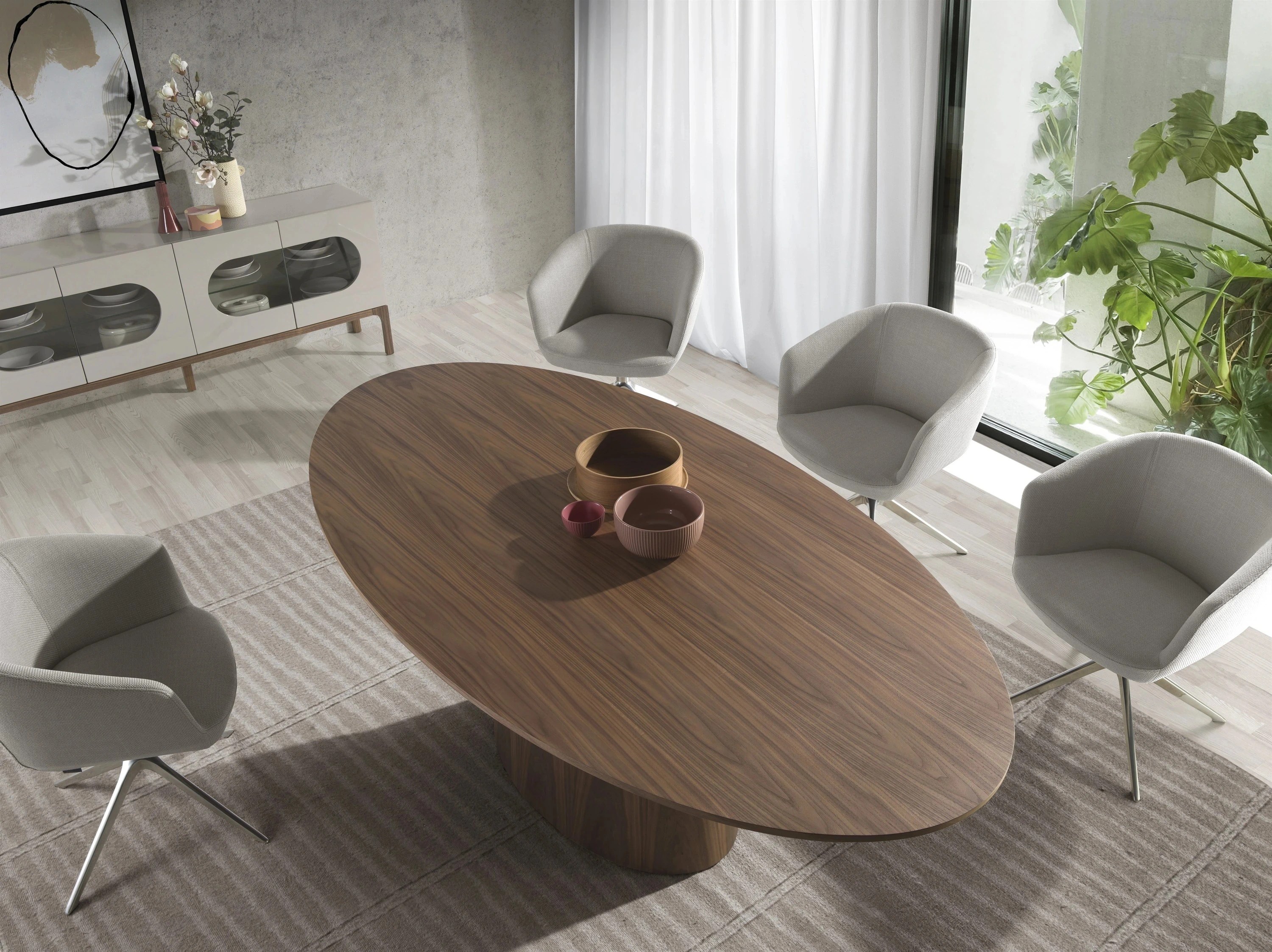 Buffet en noyer et gris avec éclairage intérieur