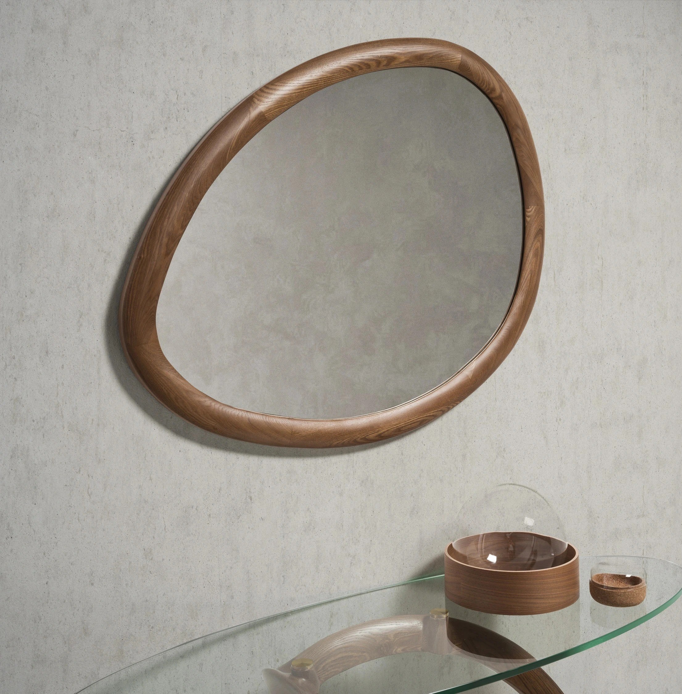 Miroir mural forme organique noyer