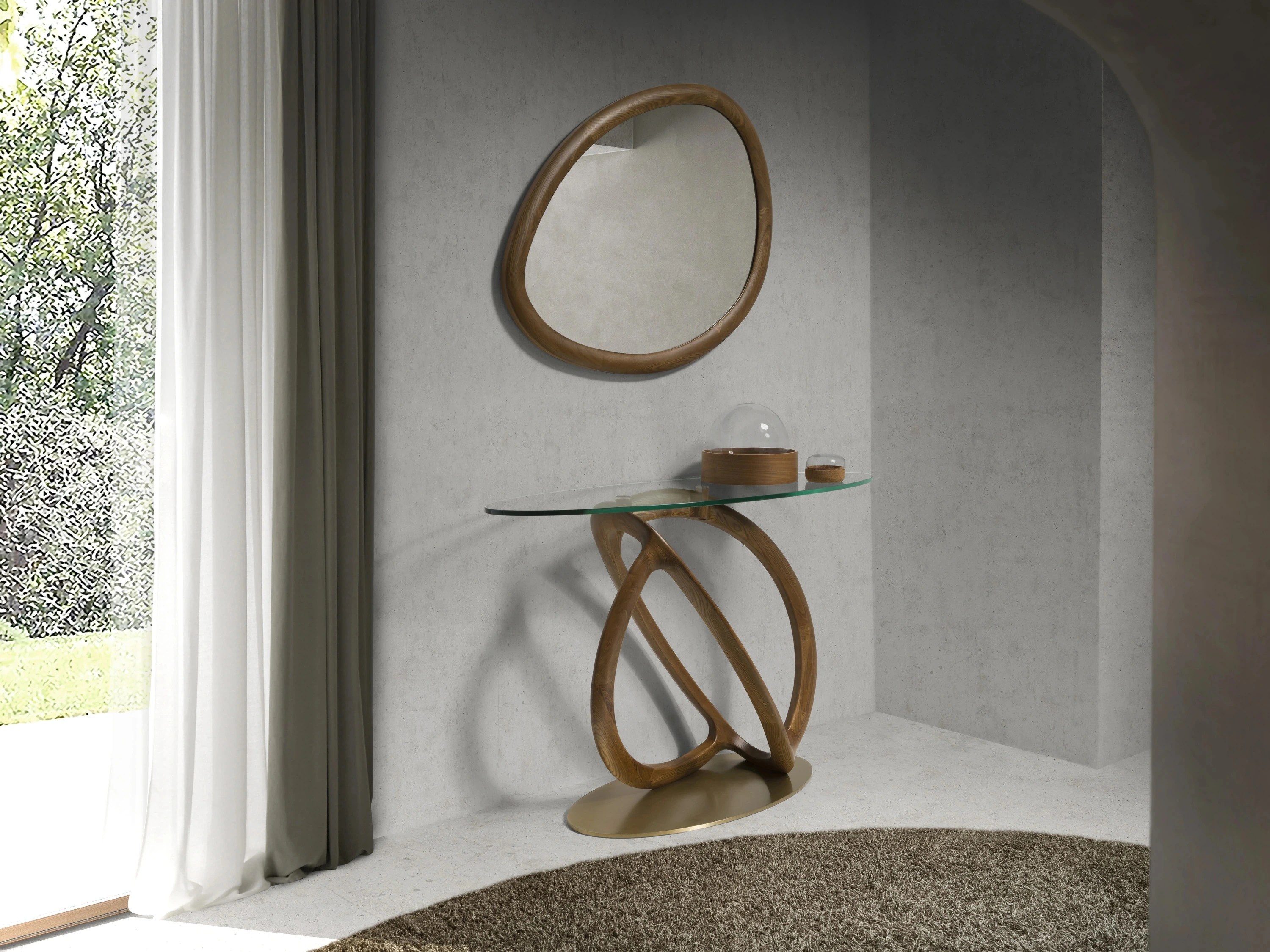 Miroir mural forme organique noyer