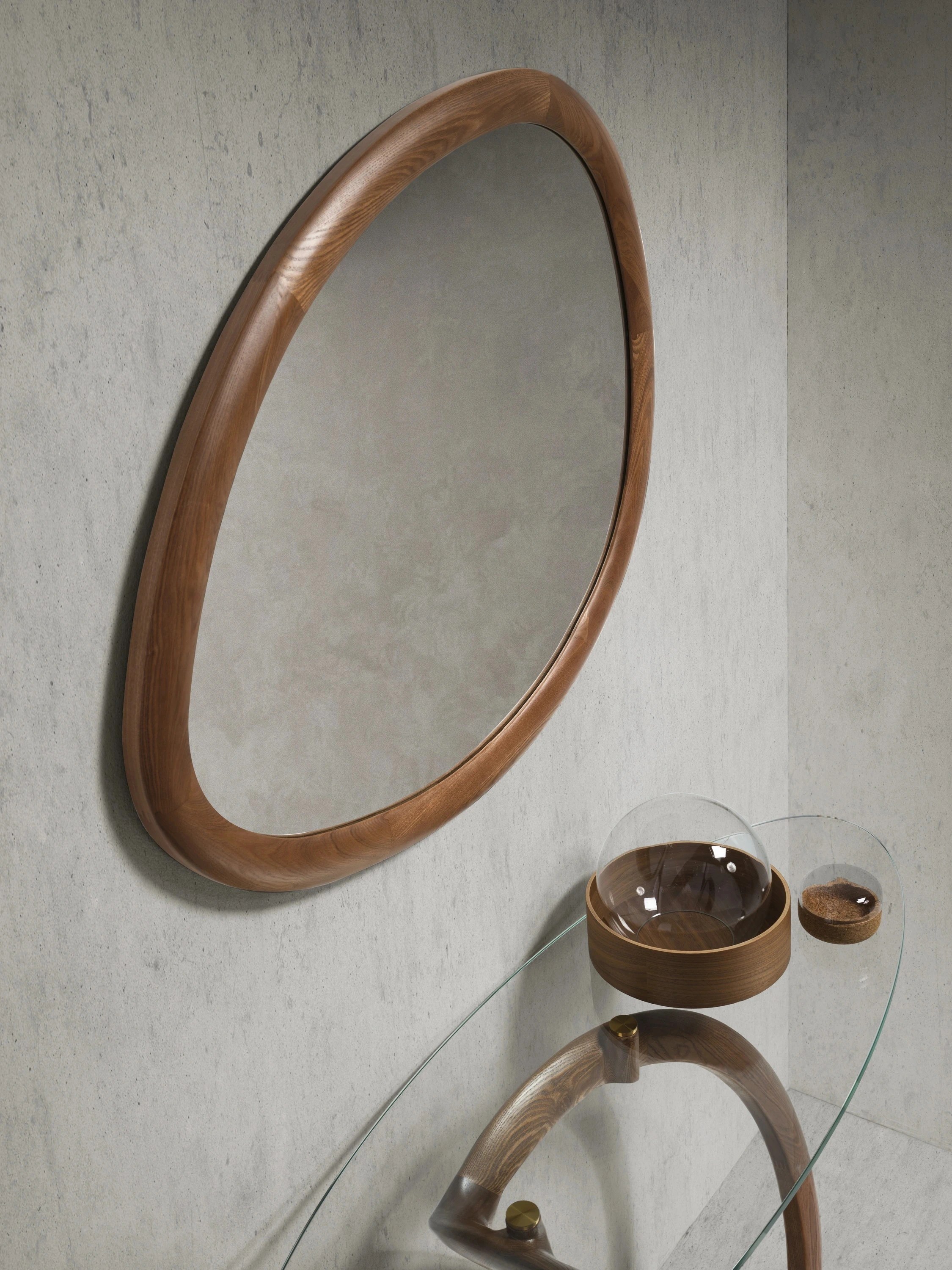 Miroir mural forme organique noyer