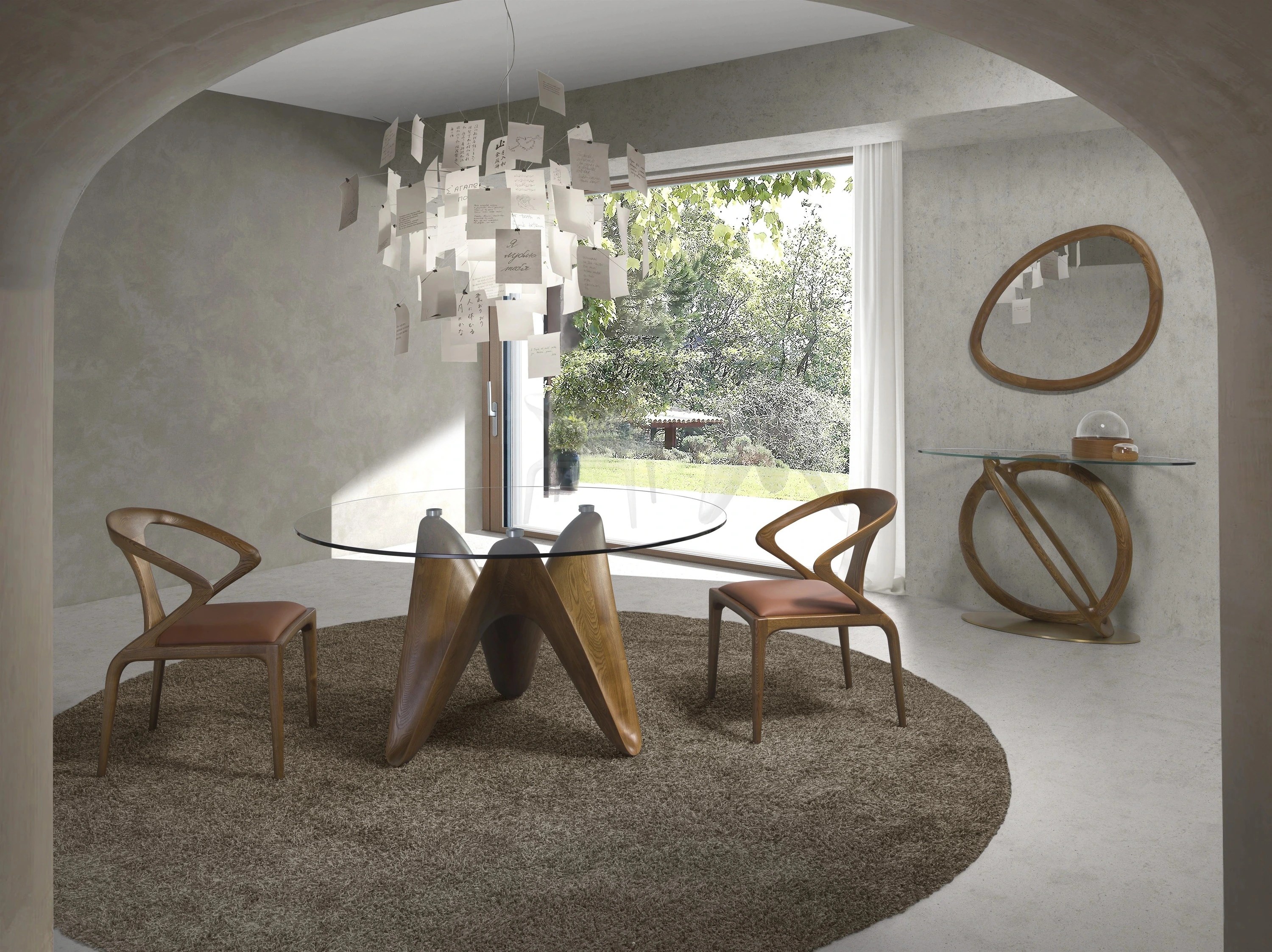 Miroir mural forme organique noyer
