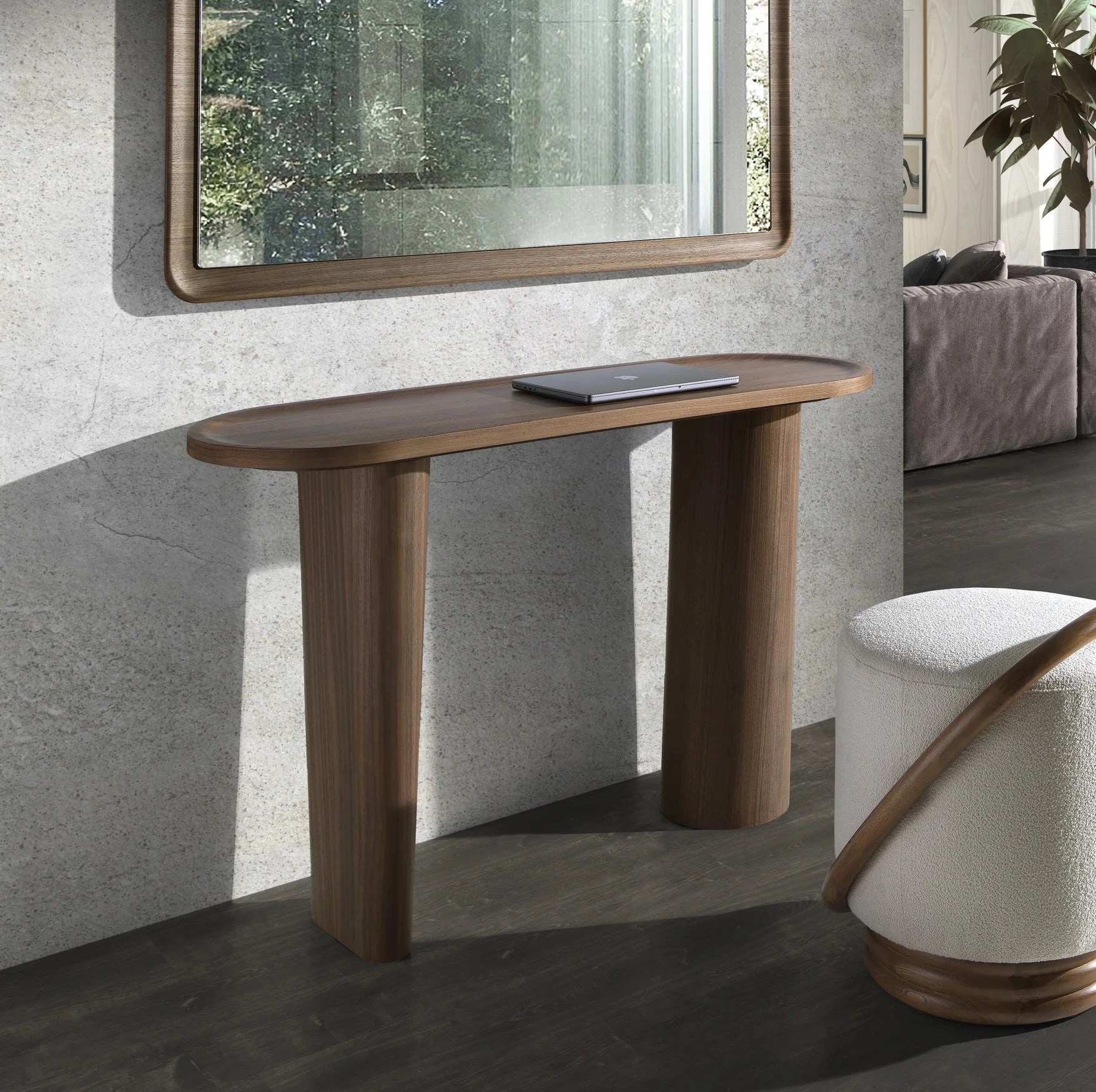Console ovale en noyer demi-point
