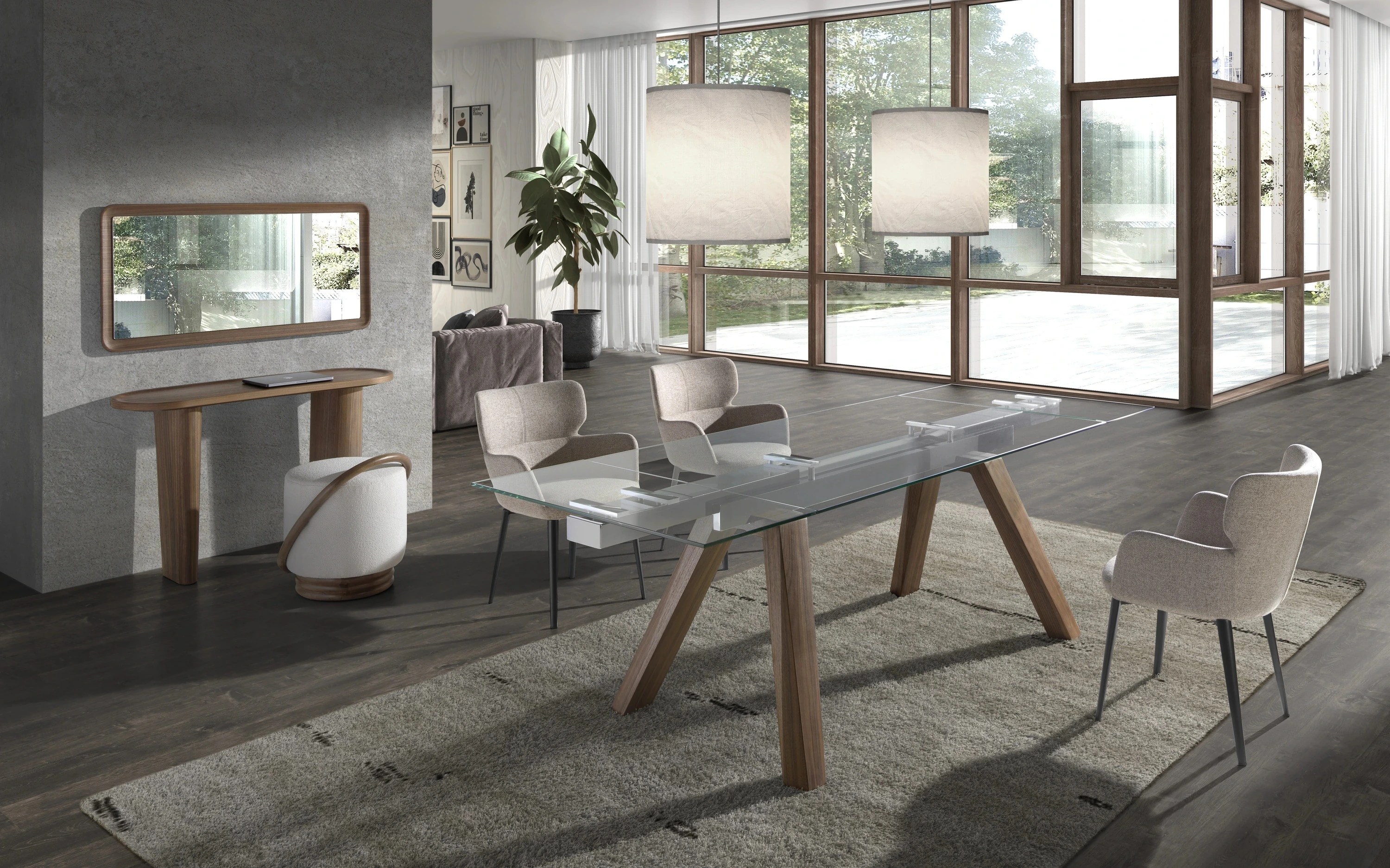 Console ovale en noyer demi-point