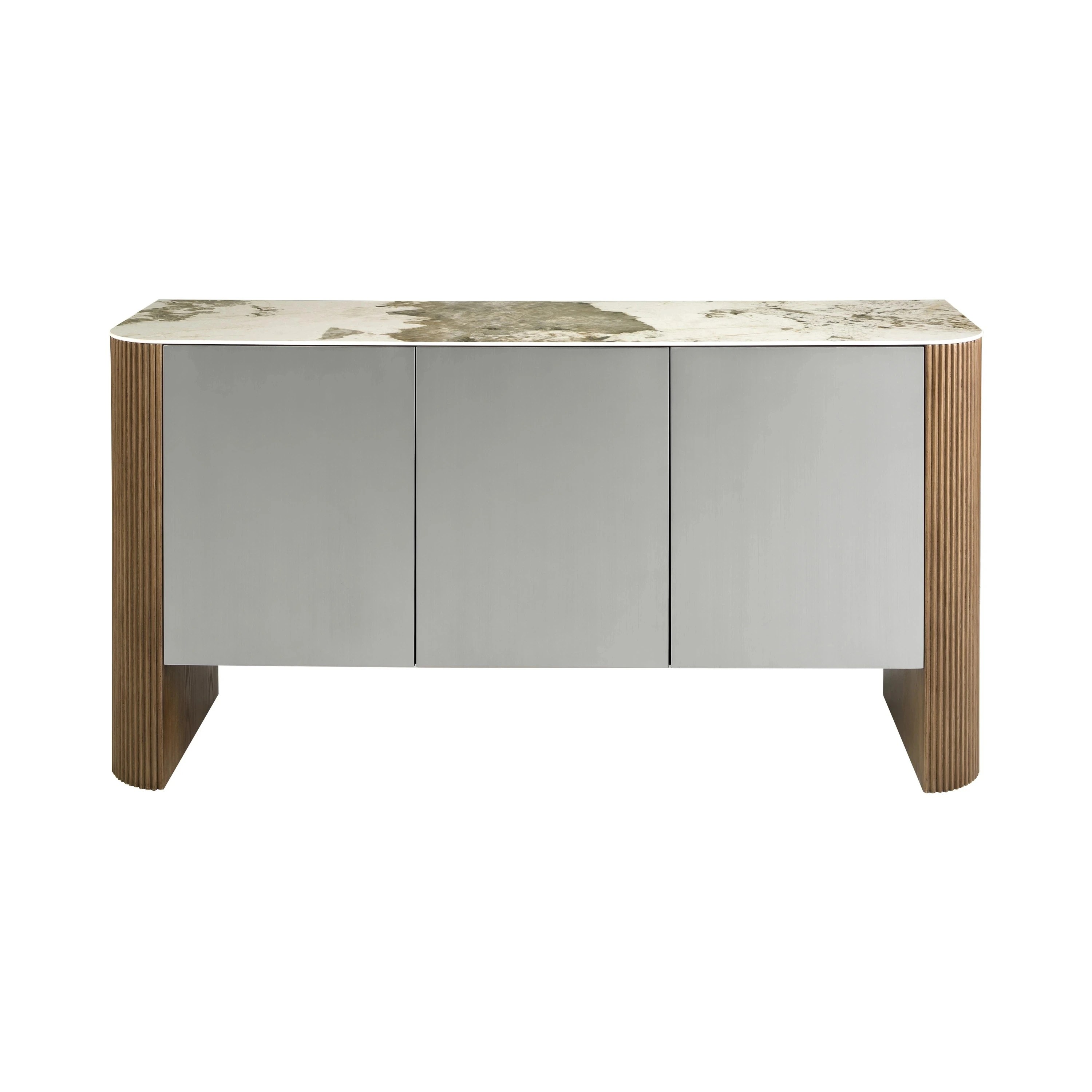 Buffet en bois argenté, noyer et plateau en marbre de porcelaine