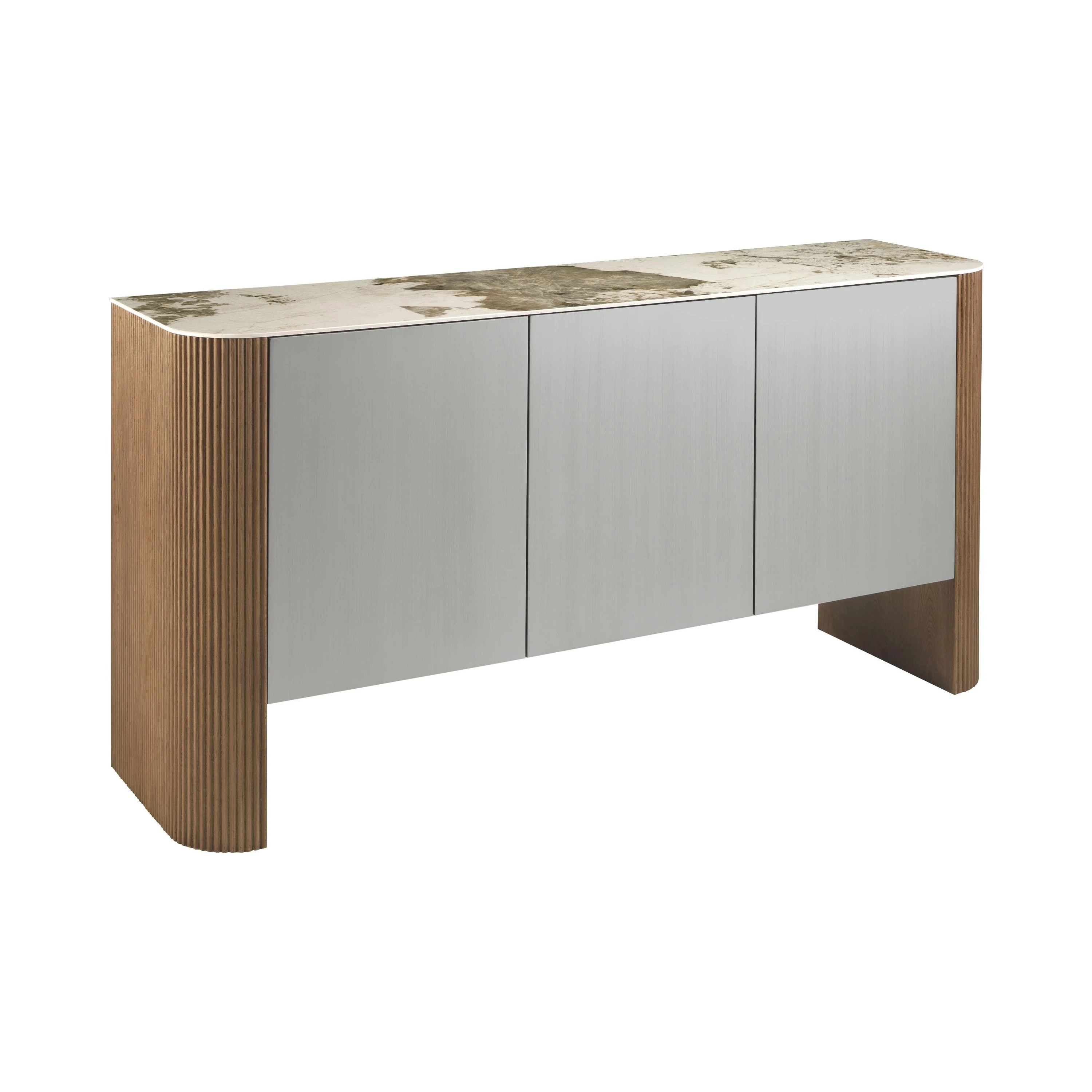 Buffet en bois argenté, noyer et plateau en marbre de porcelaine