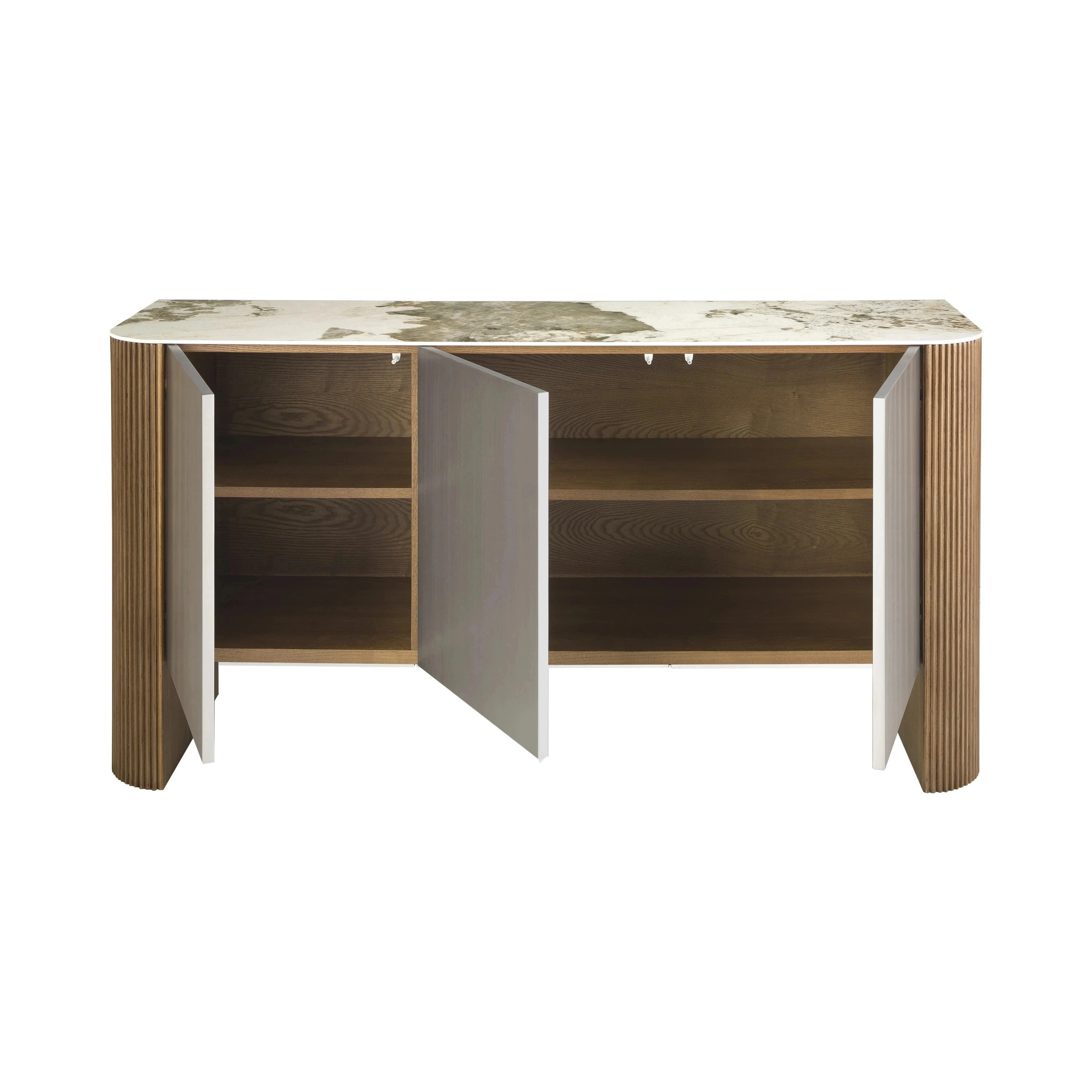 Buffet en bois argenté, noyer et plateau en marbre de porcelaine