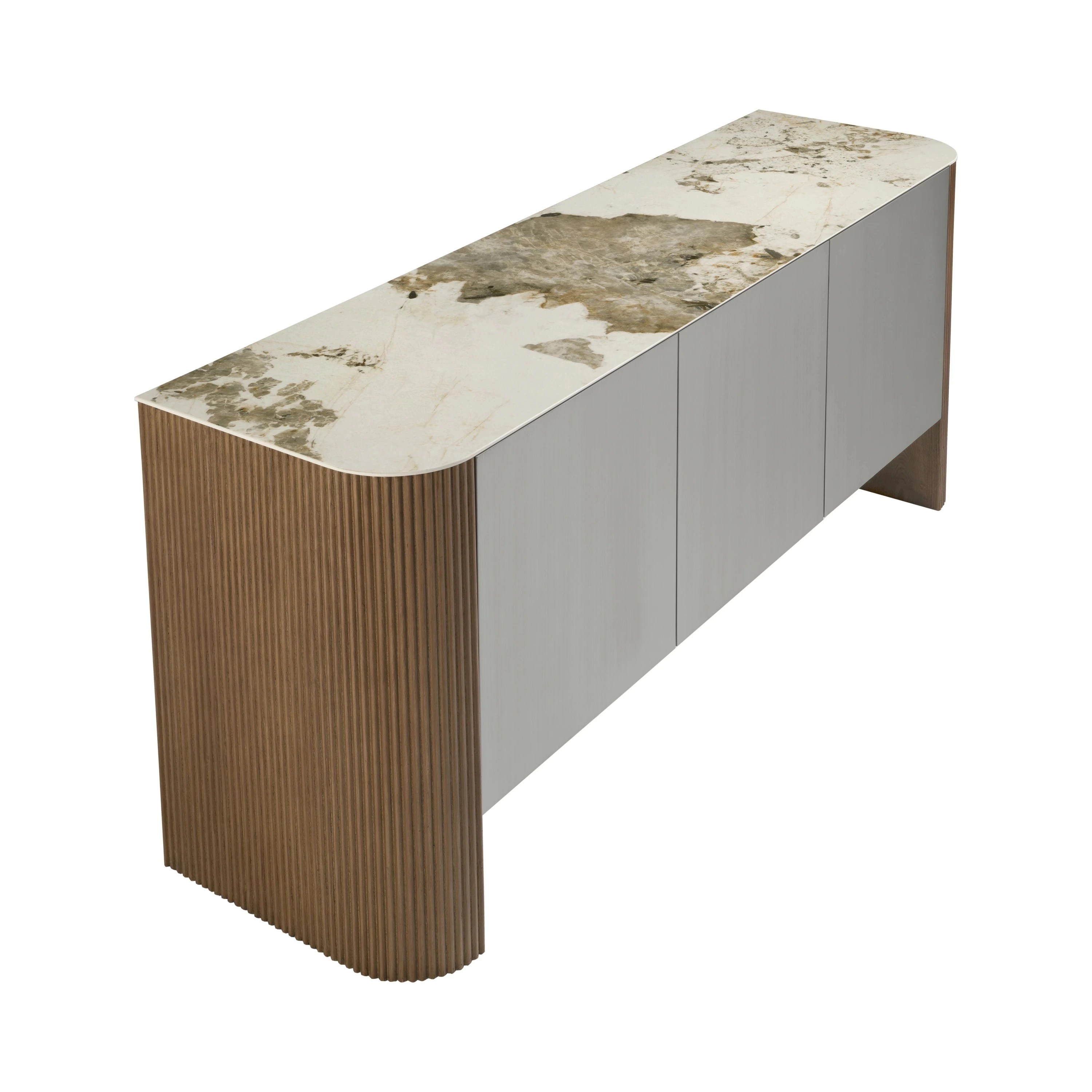 Buffet en bois argenté, noyer et plateau en marbre de porcelaine