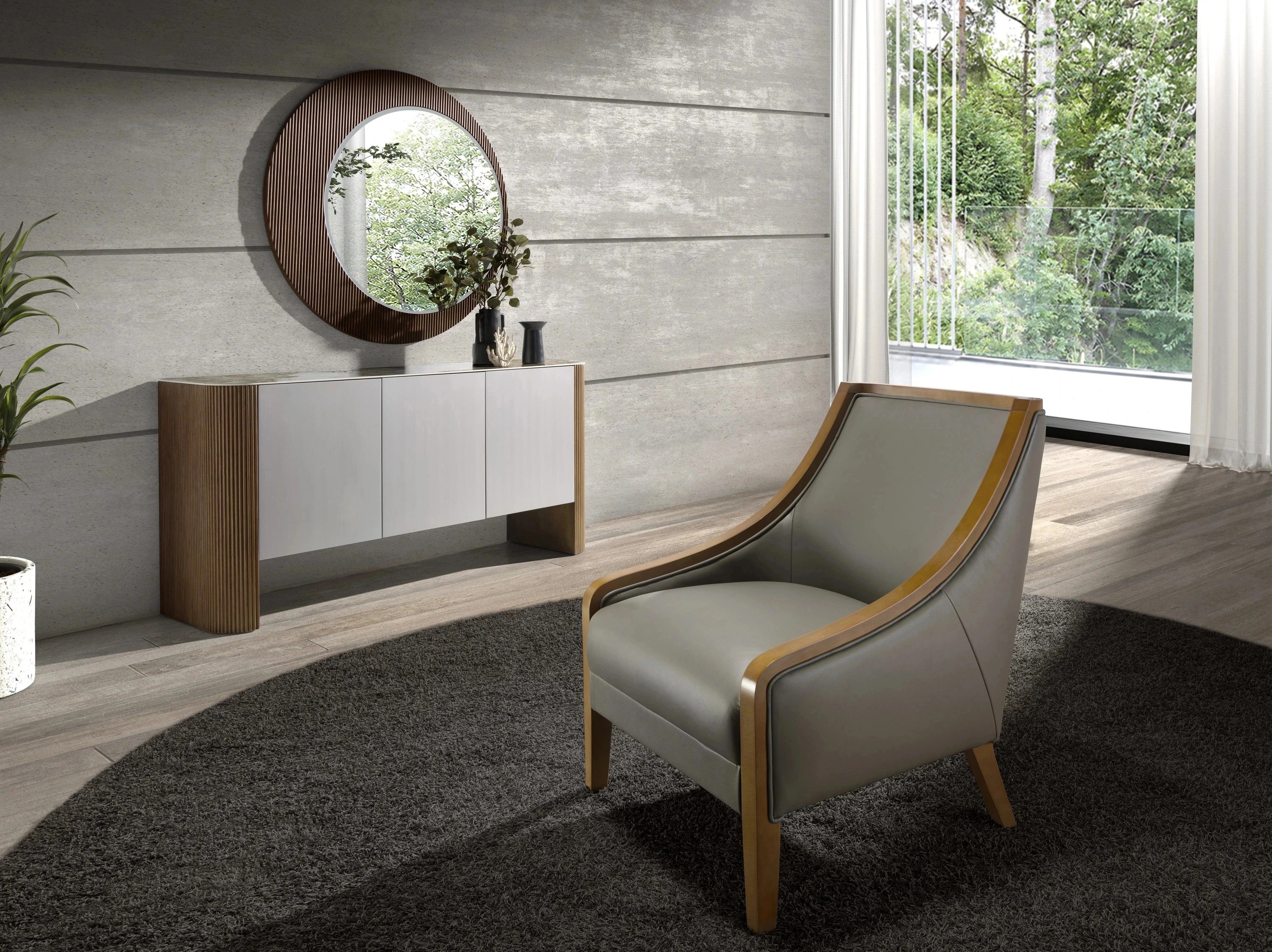 Buffet en bois argenté, noyer et plateau en marbre de porcelaine