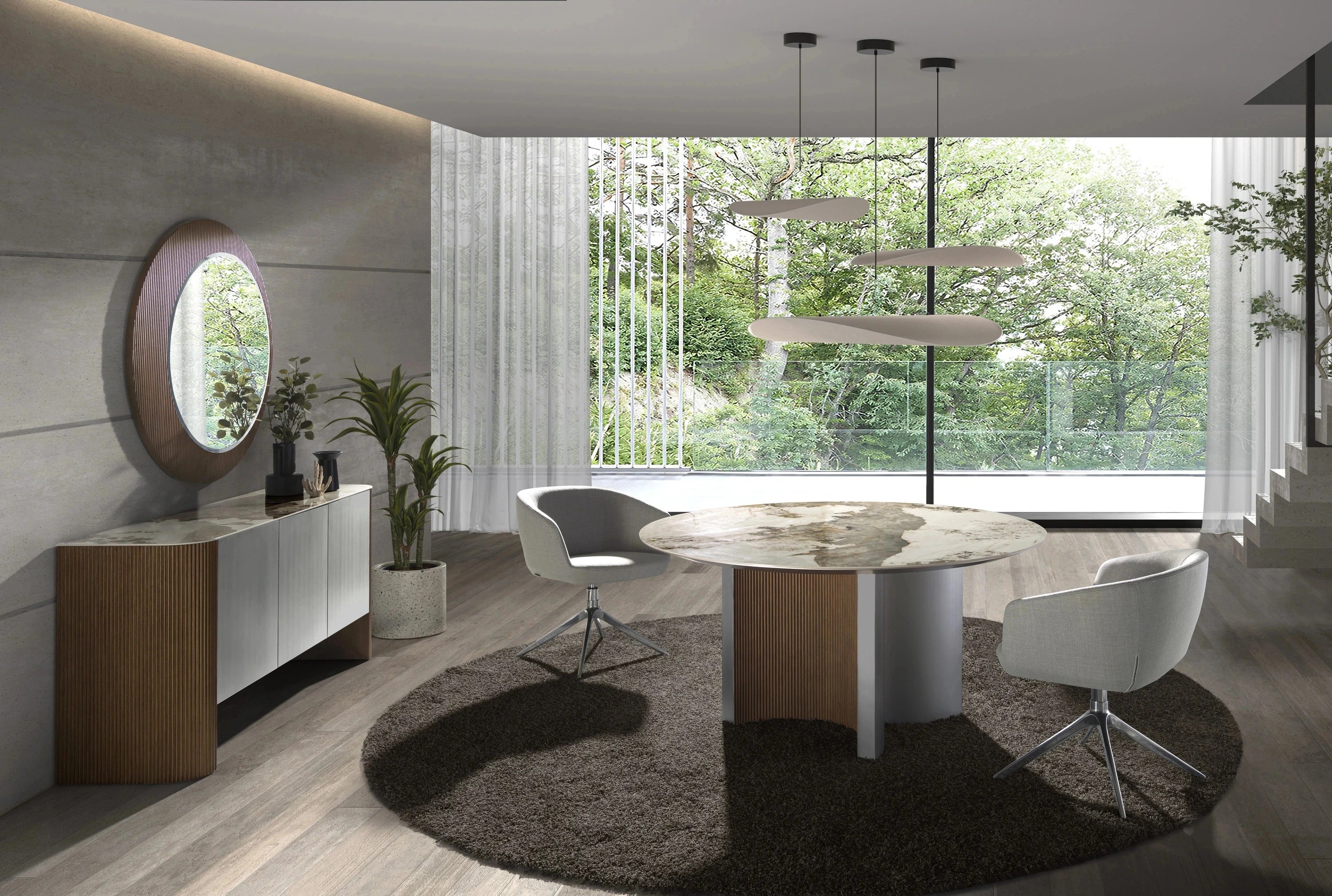 Buffet en bois argenté, noyer et plateau en marbre de porcelaine